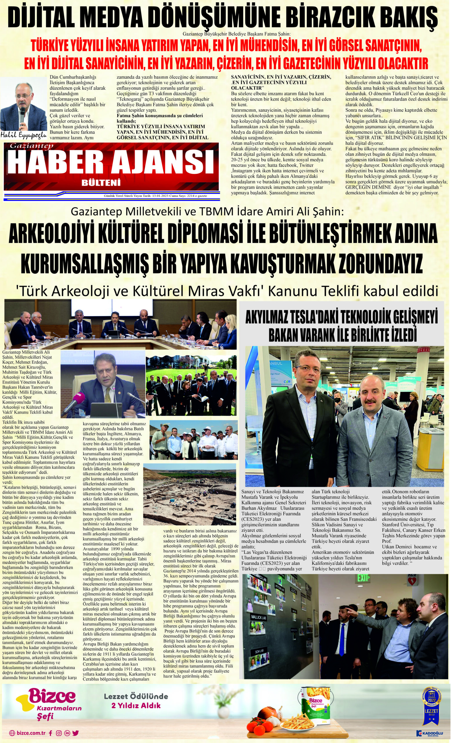 Gaziantep Haber Ajansı Bülteni Cuma 13.01.2023 e gazete