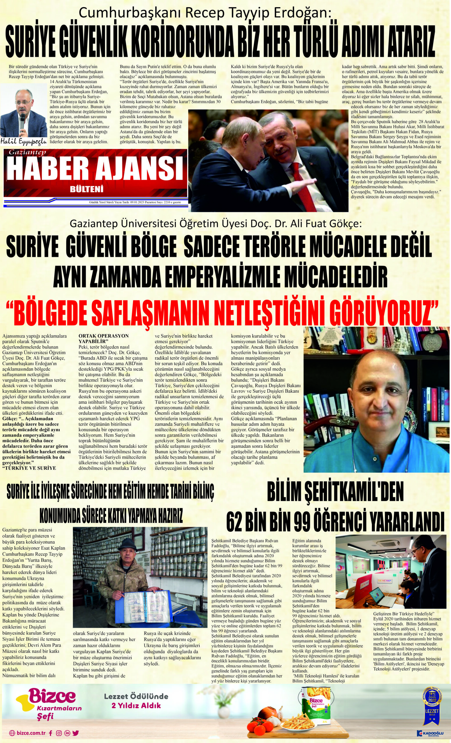 Gaziantep Haber Ajansı Bülteni Pazartesi 09.01.2023 e gazete