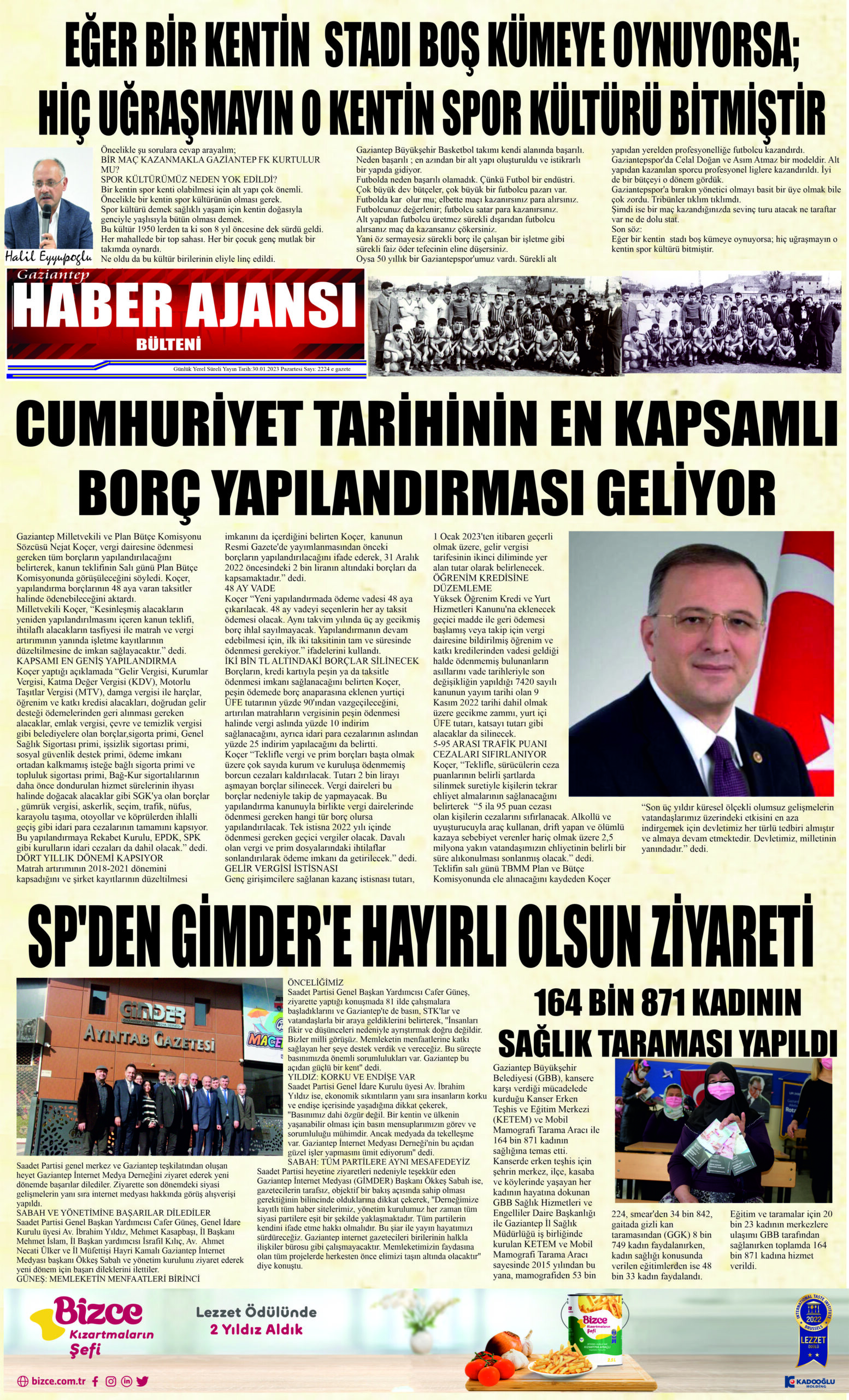 Gaziantep Haber Ajansı Bülteni Pazartesi 30.01.2023 e gazete