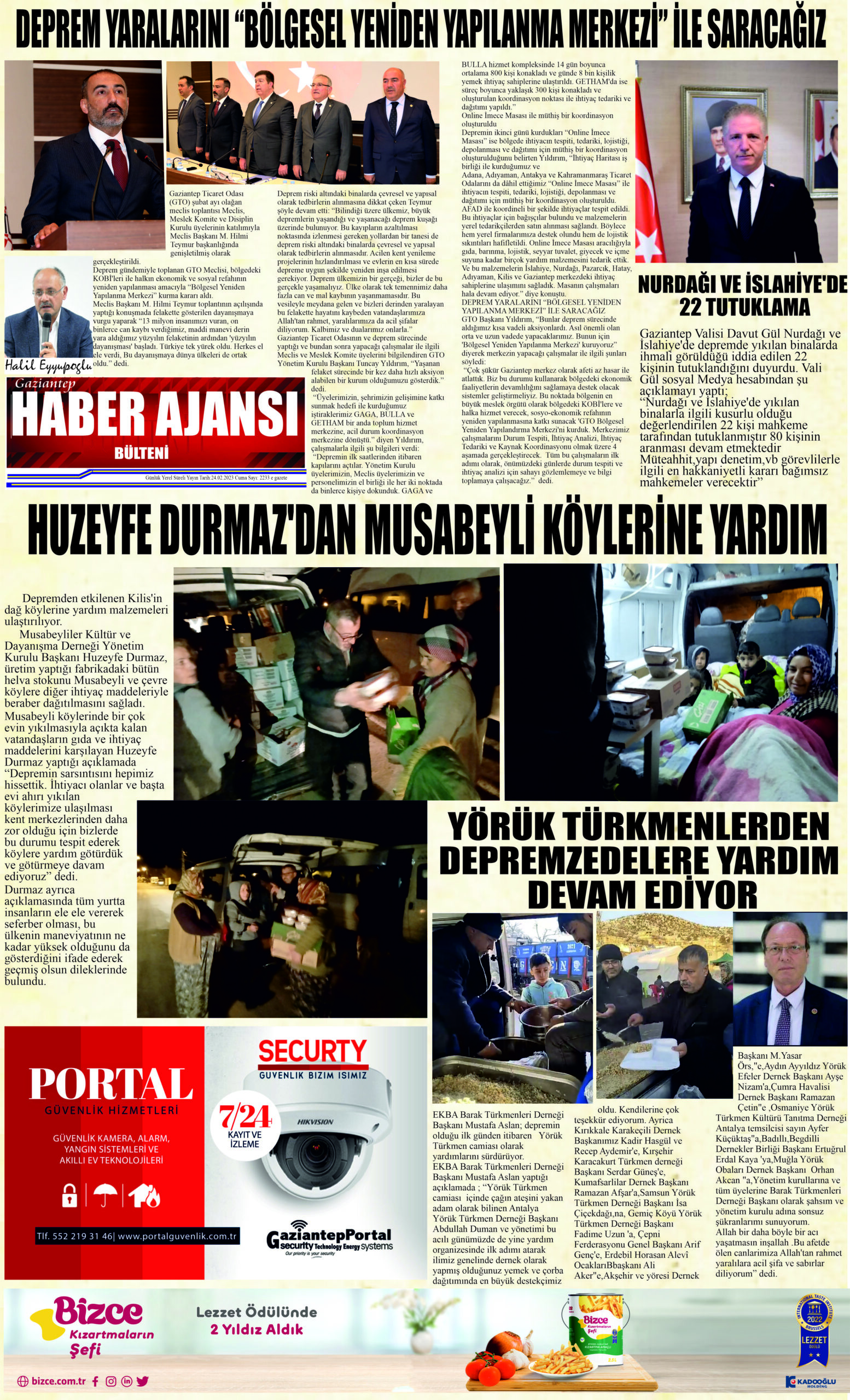 Gaziantep Haber Ajansı Bülteni Cuma 24.02.2023 e gazete