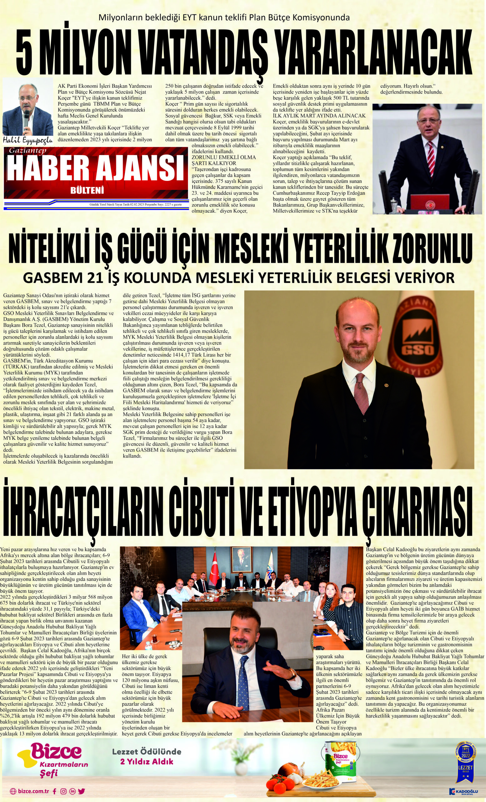 Gaziantep Haber Ajansı Bülteni Perşembe 02.02.2023 e gazete