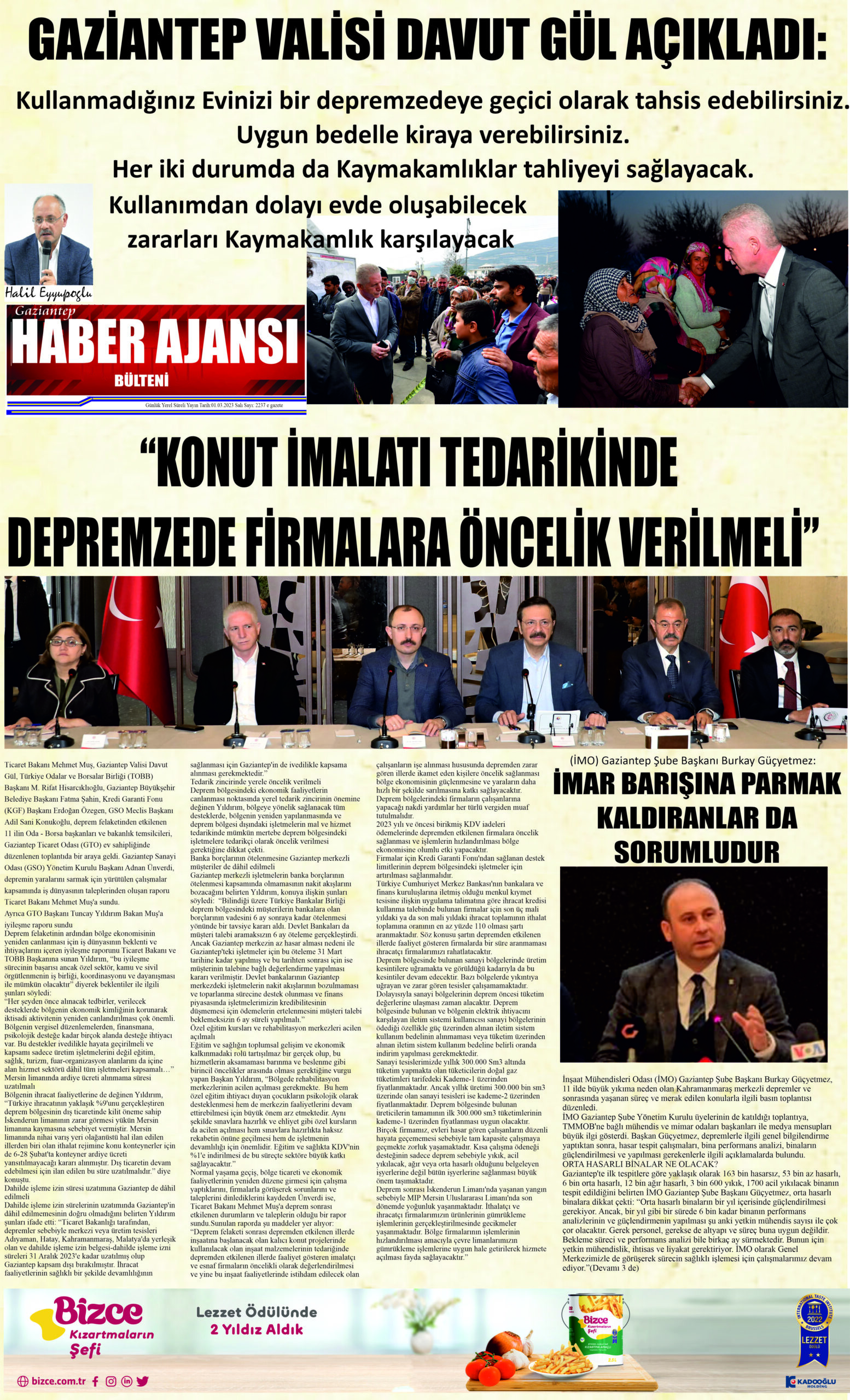 Gaziantep Haber Ajansı Bülteni Çarşamba 01.03.2023 e gazete