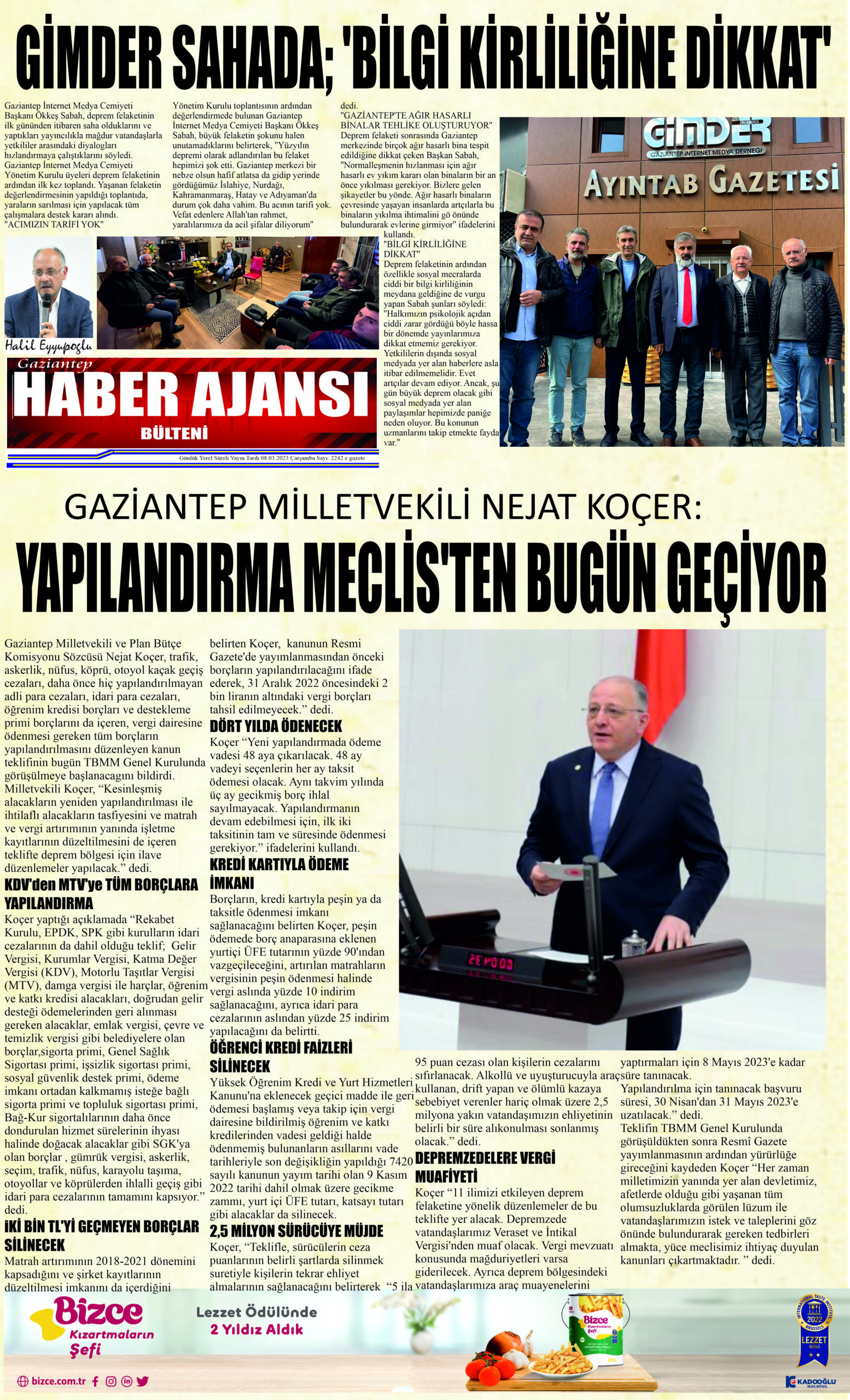 Gaziantep Haber Ajansı Bülteni Çarşamba 08.03.2023 e gazete