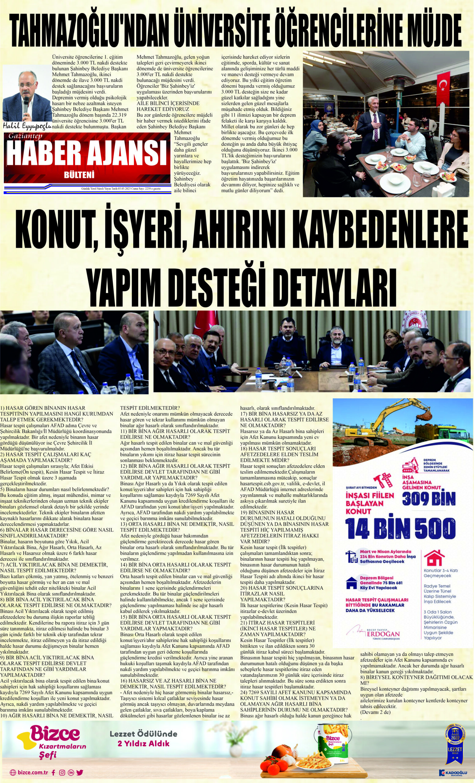 Gaziantep Haber Ajansı Bülteni Cuma 03.03.2023 e gazete