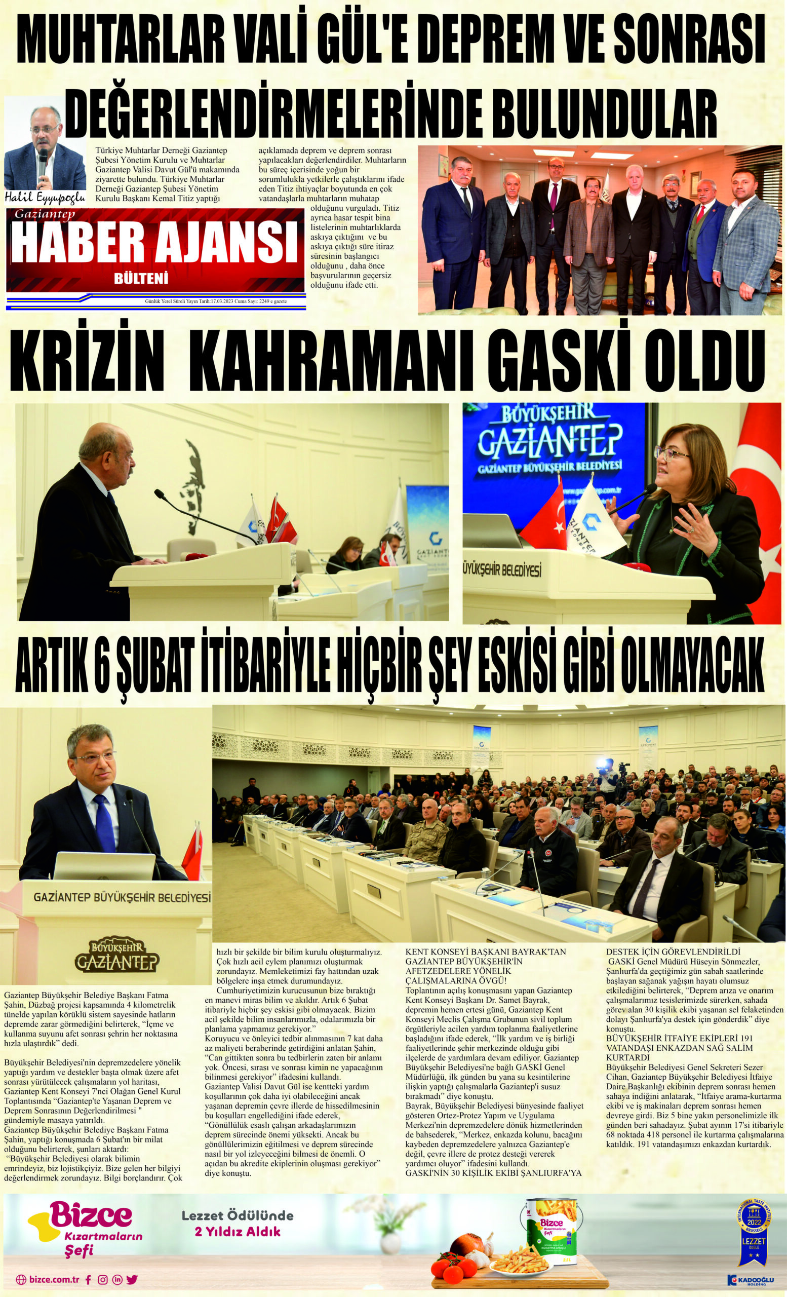 Gaziantep Haber Ajansı Bülteni Cuma 17.03.2023 e gazete