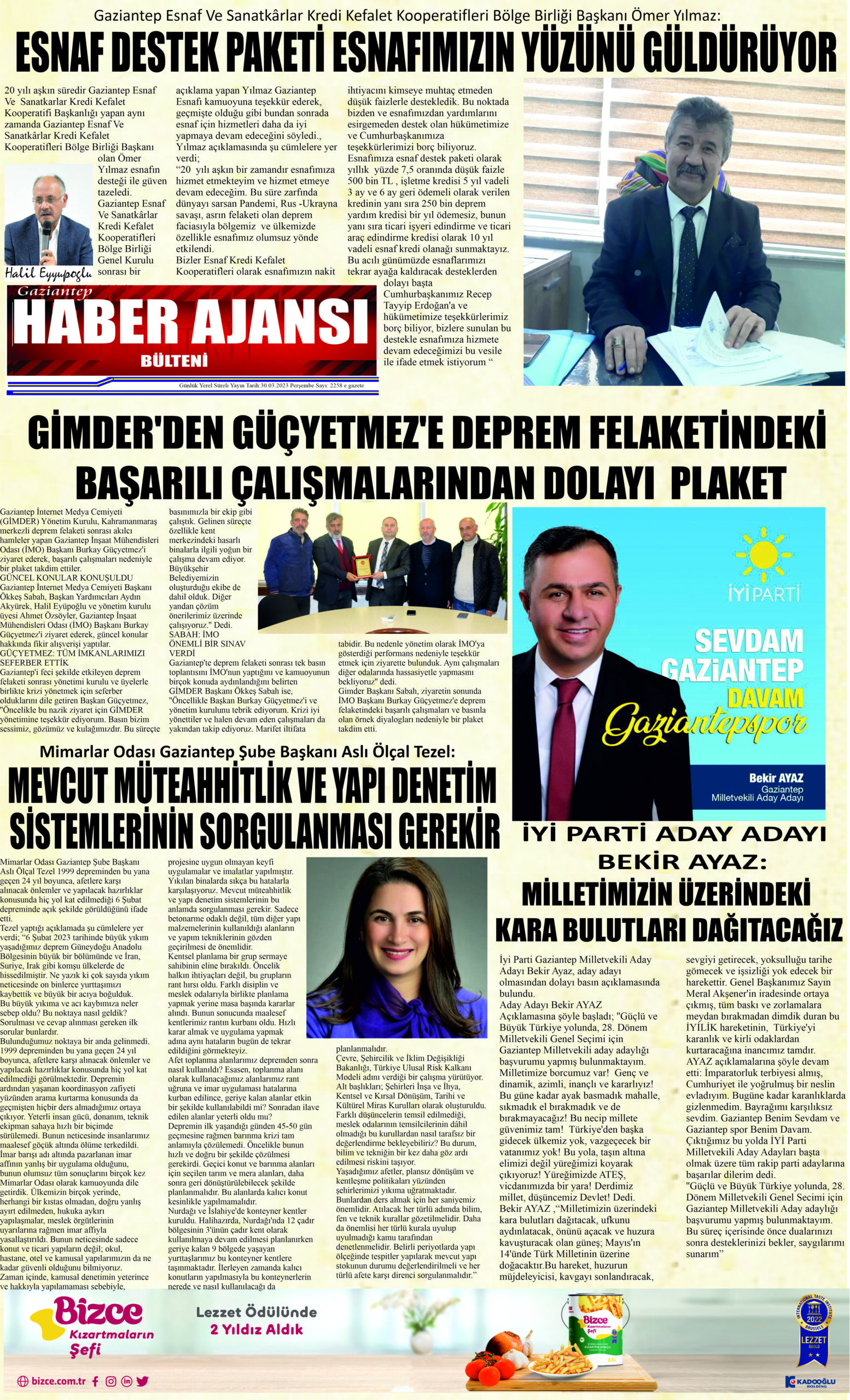 Gaziantep Haber Ajansı Bülteni Perşembe 30.03.2023 e gazete