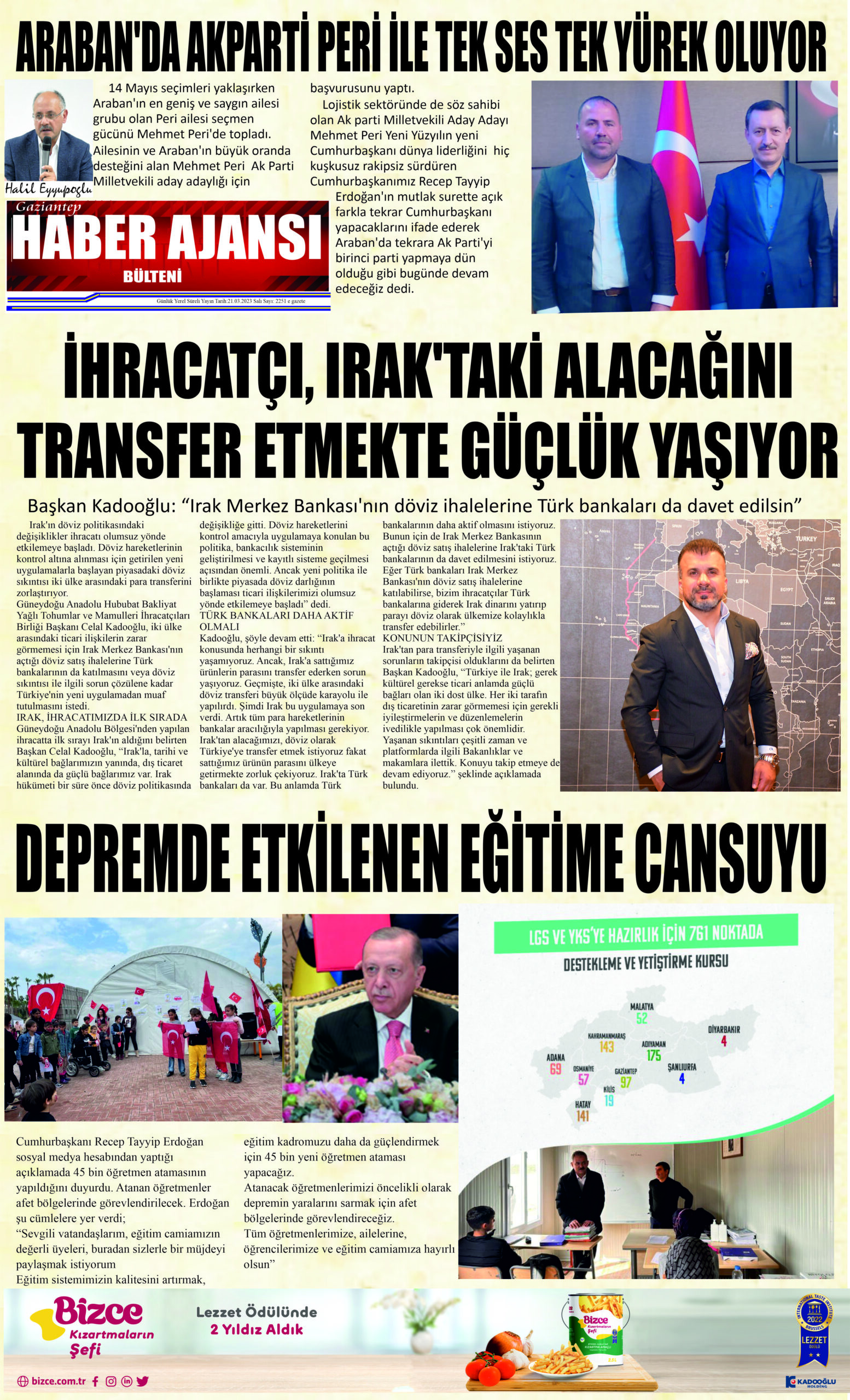 Gaziantep Haber Ajansı Bülteni Salı 21.03.2023 e gazete