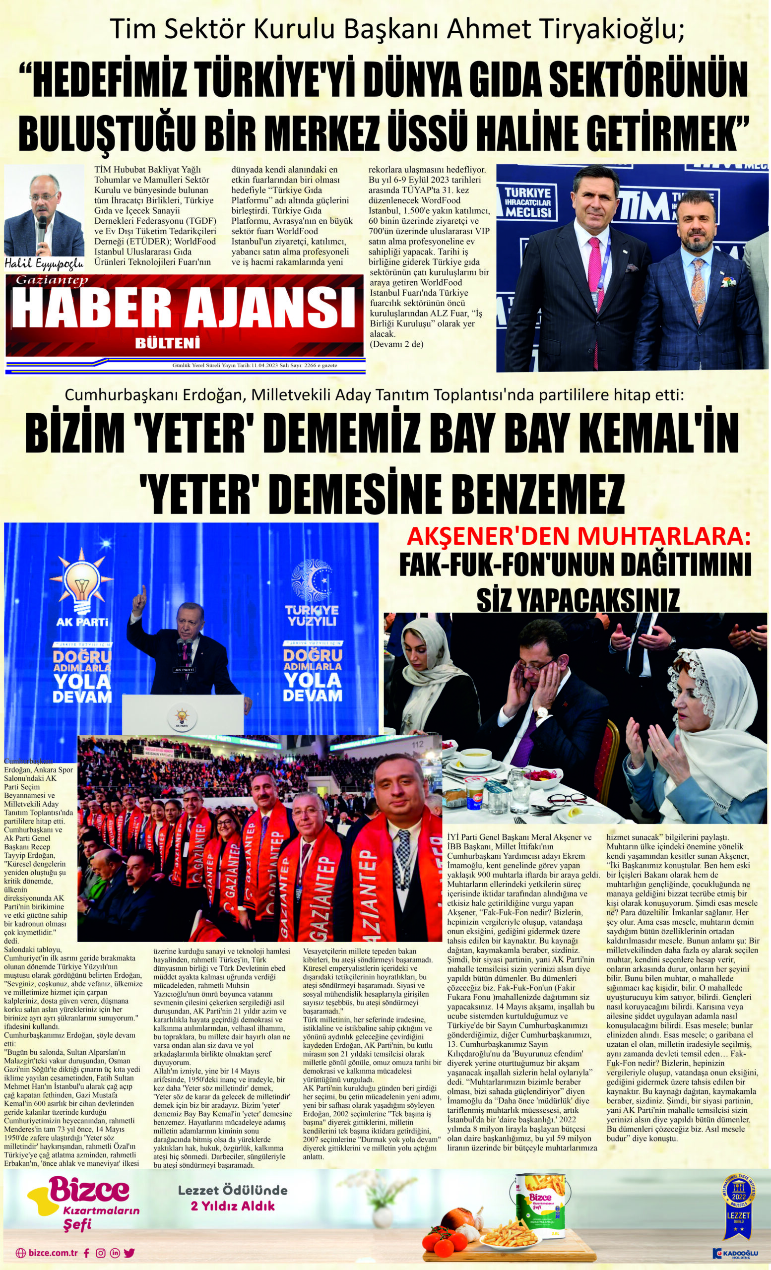 Gaziantep Haber Ajansı Bülteni Çarşamba 12.04.2023 e gazete