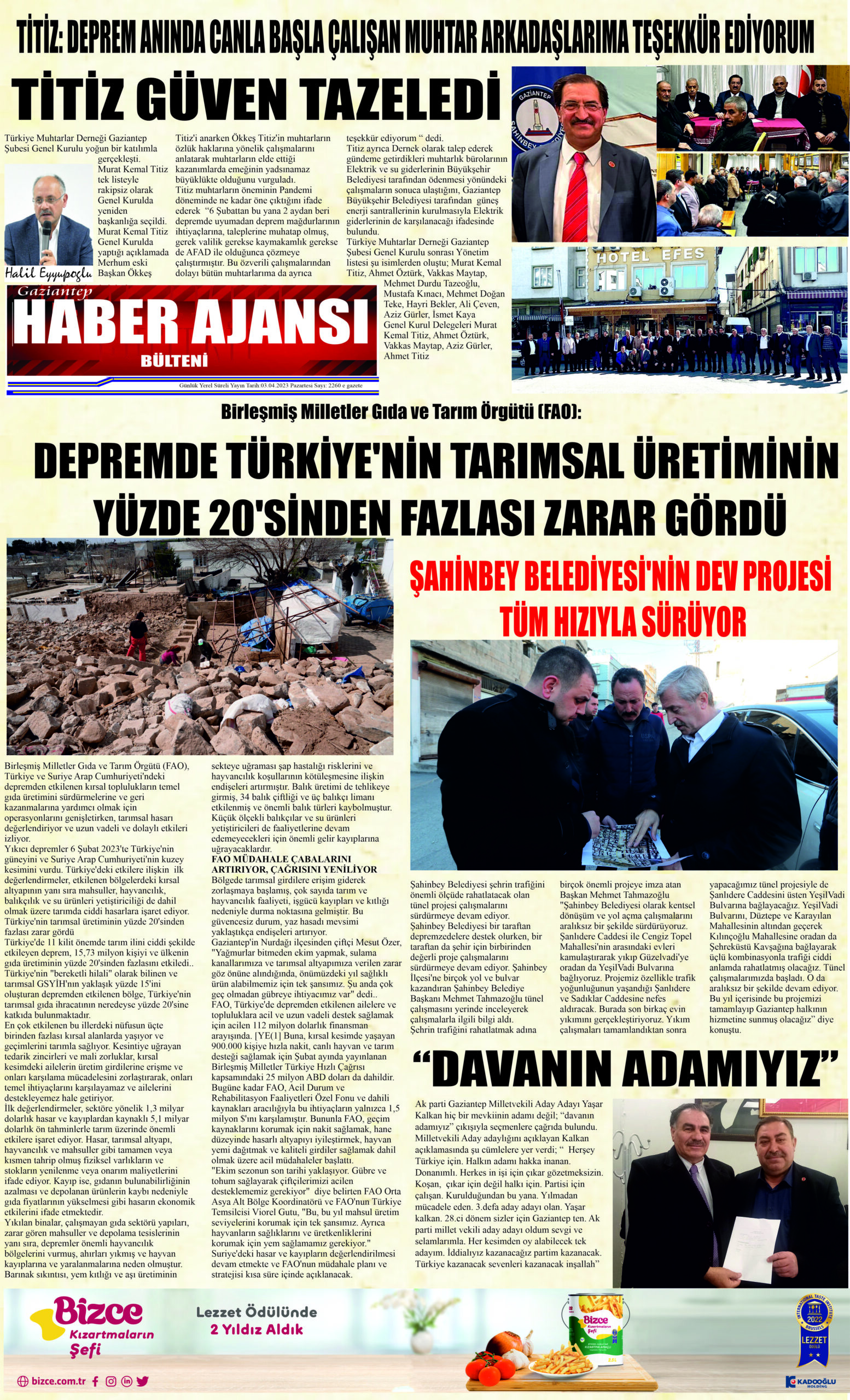 Gaziantep Haber Ajansı Bülteni Cuma 03.04.2023 e gazete