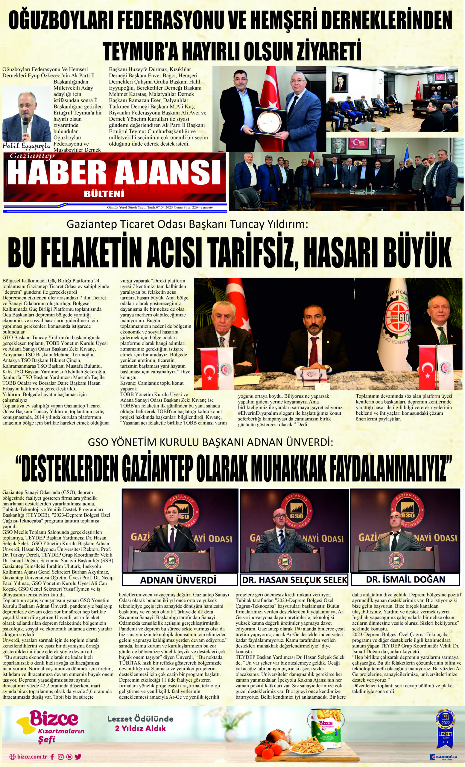 Gaziantep Haber Ajansı Bülteni Cuma 07.04.2023 e gazete