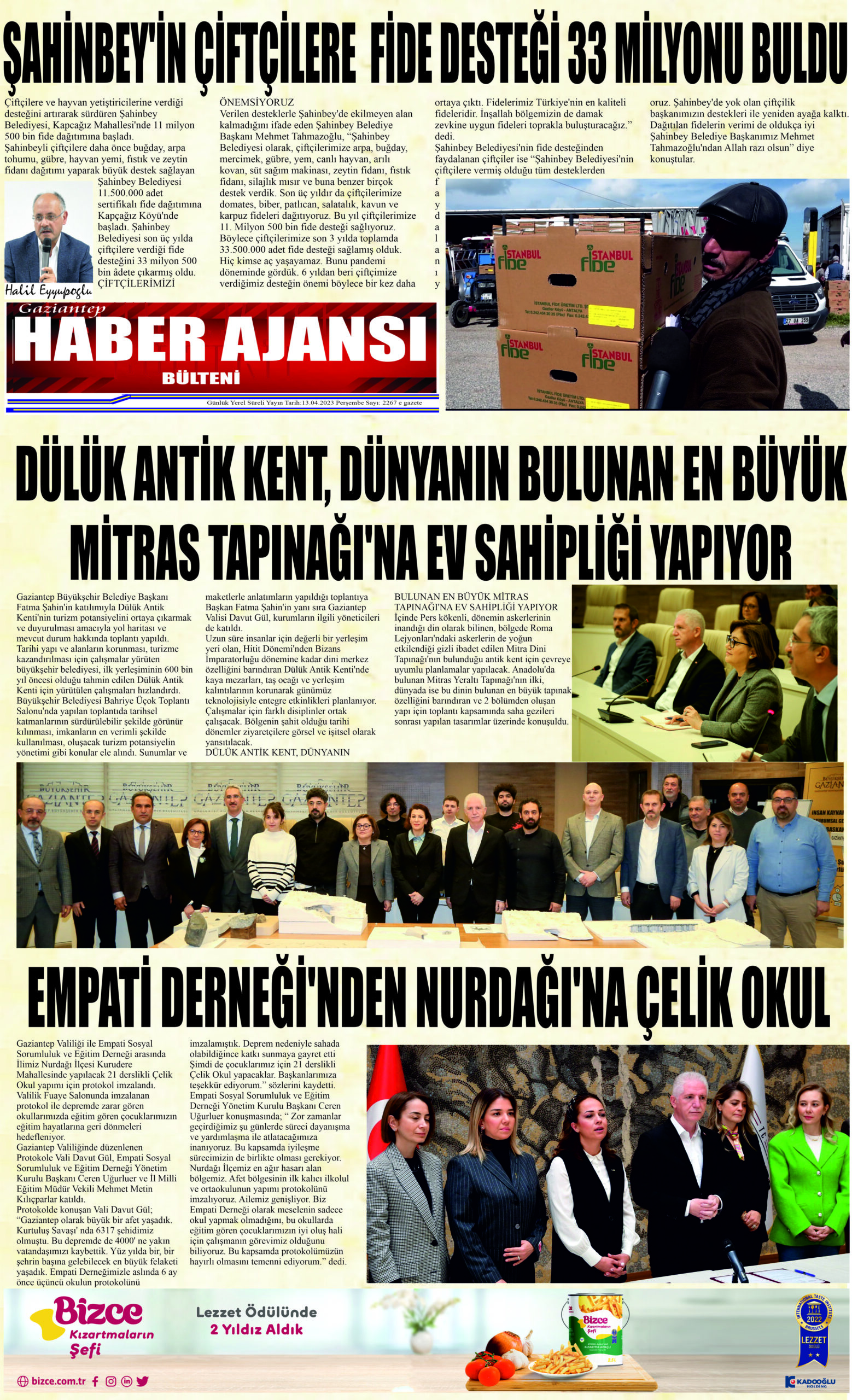 Gaziantep Haber Ajansı Bülteni Perşembe 13.04.2023 e gazete
