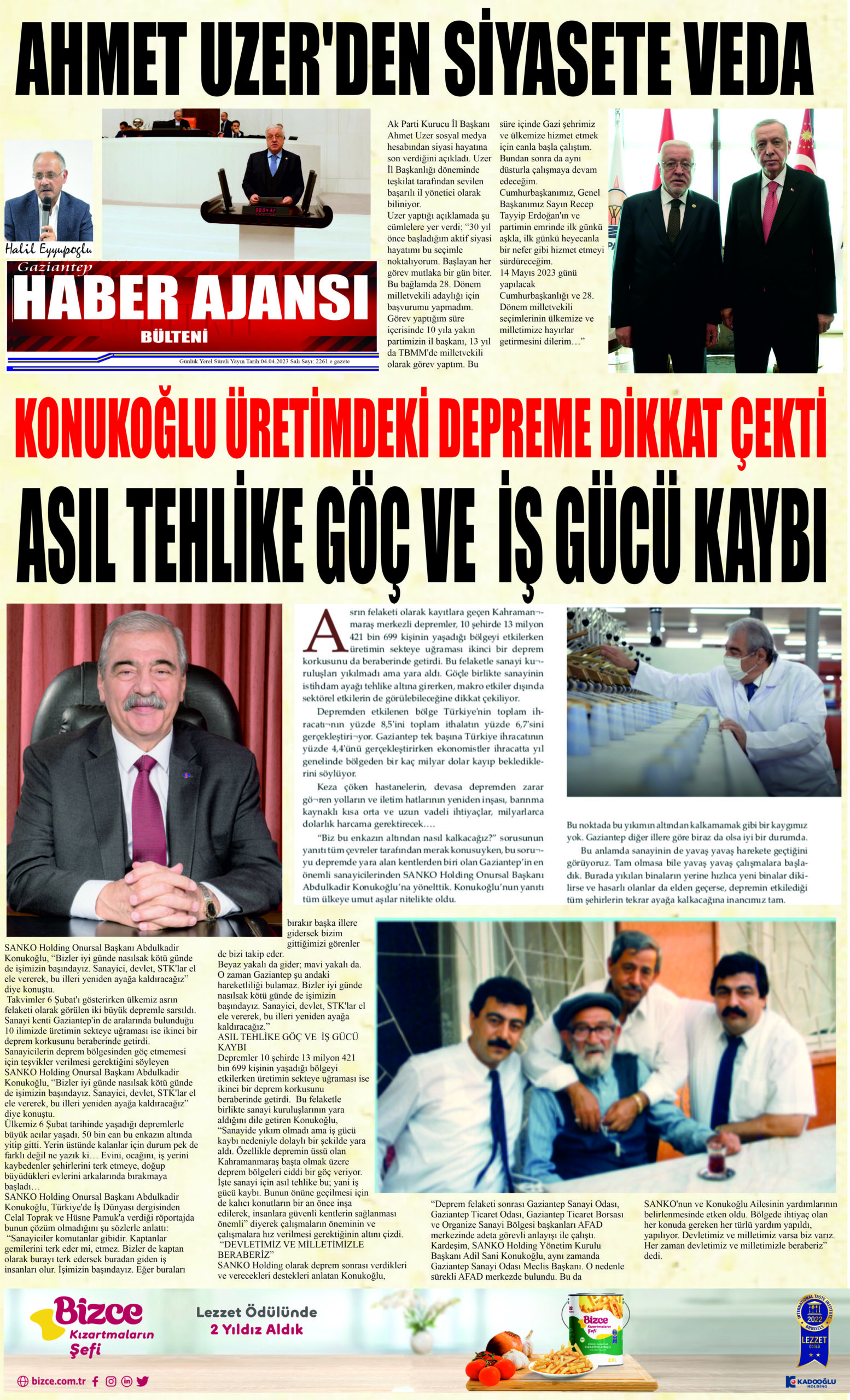 Gaziantep Haber Ajansı Bülteni Salı 04.04.2023 e gazete
