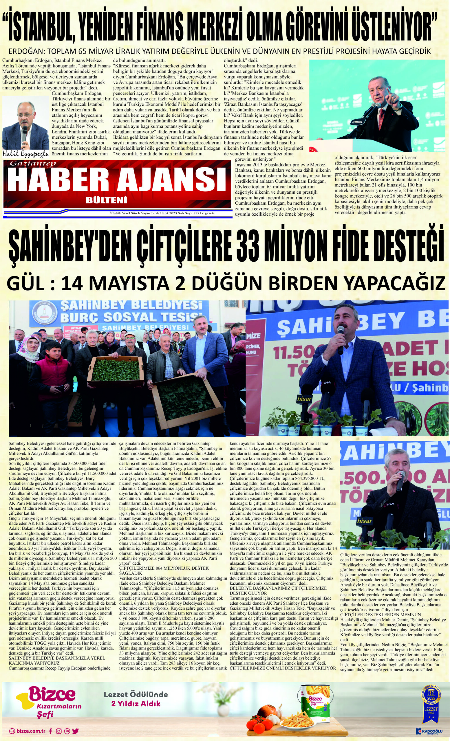 Gaziantep Haber Ajansı Bülteni Salı 18.04.2023 e gazete