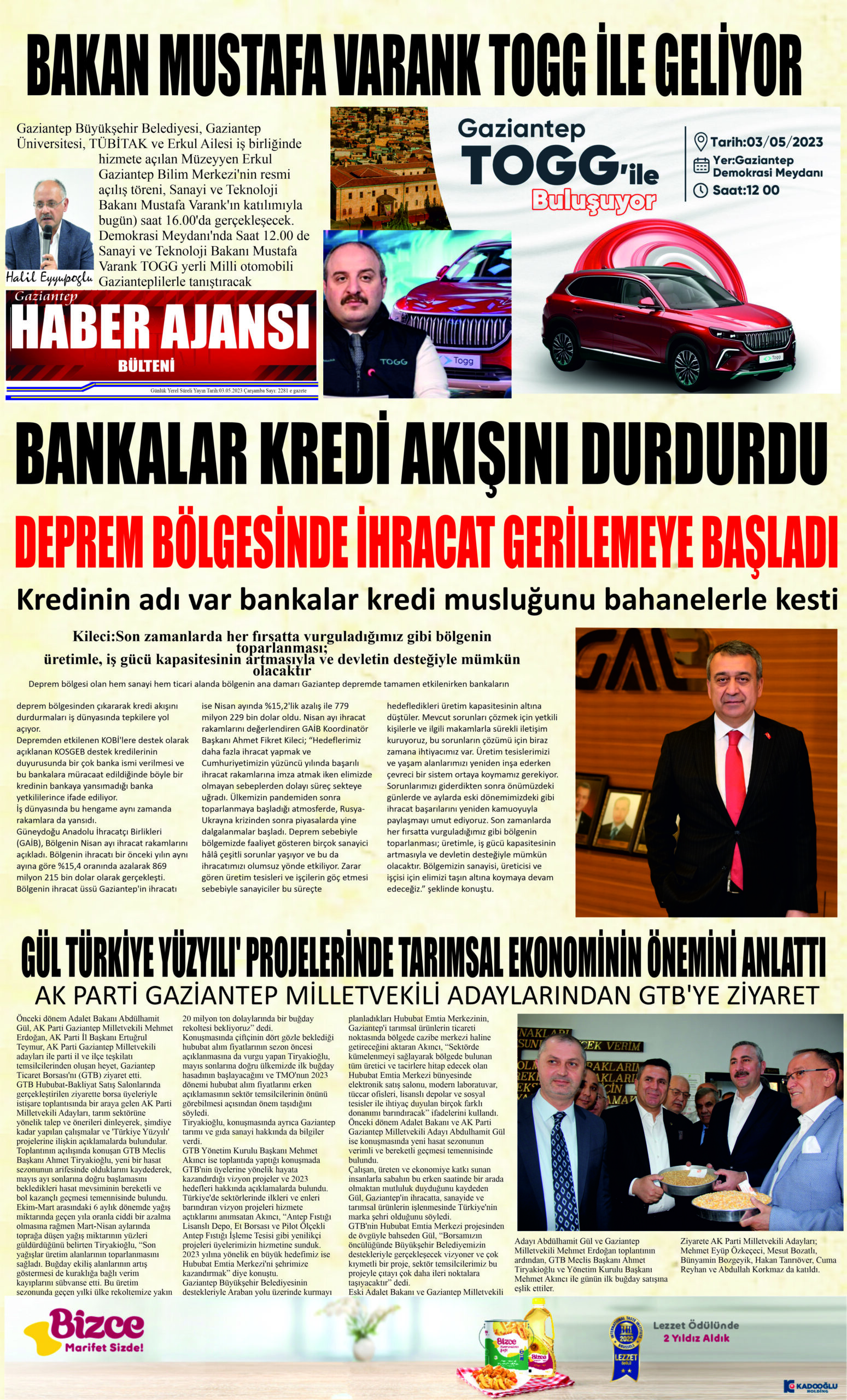 Gaziantep Haber Ajansı Bülteni Çarşamba 03.05.2023 e gazete