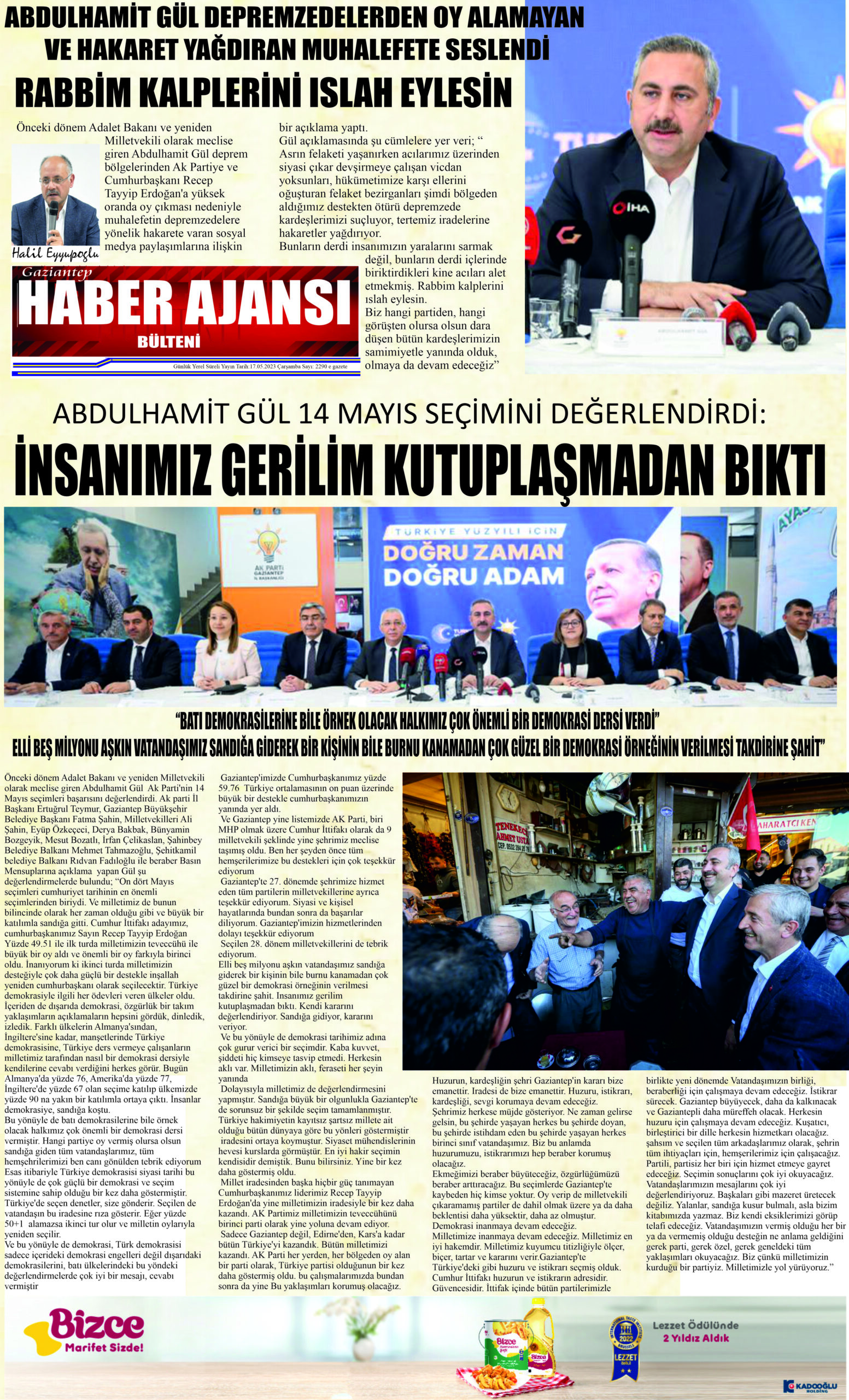Gaziantep Haber Ajansı Bülteni Çarşamba 17.05.2023 e gazete