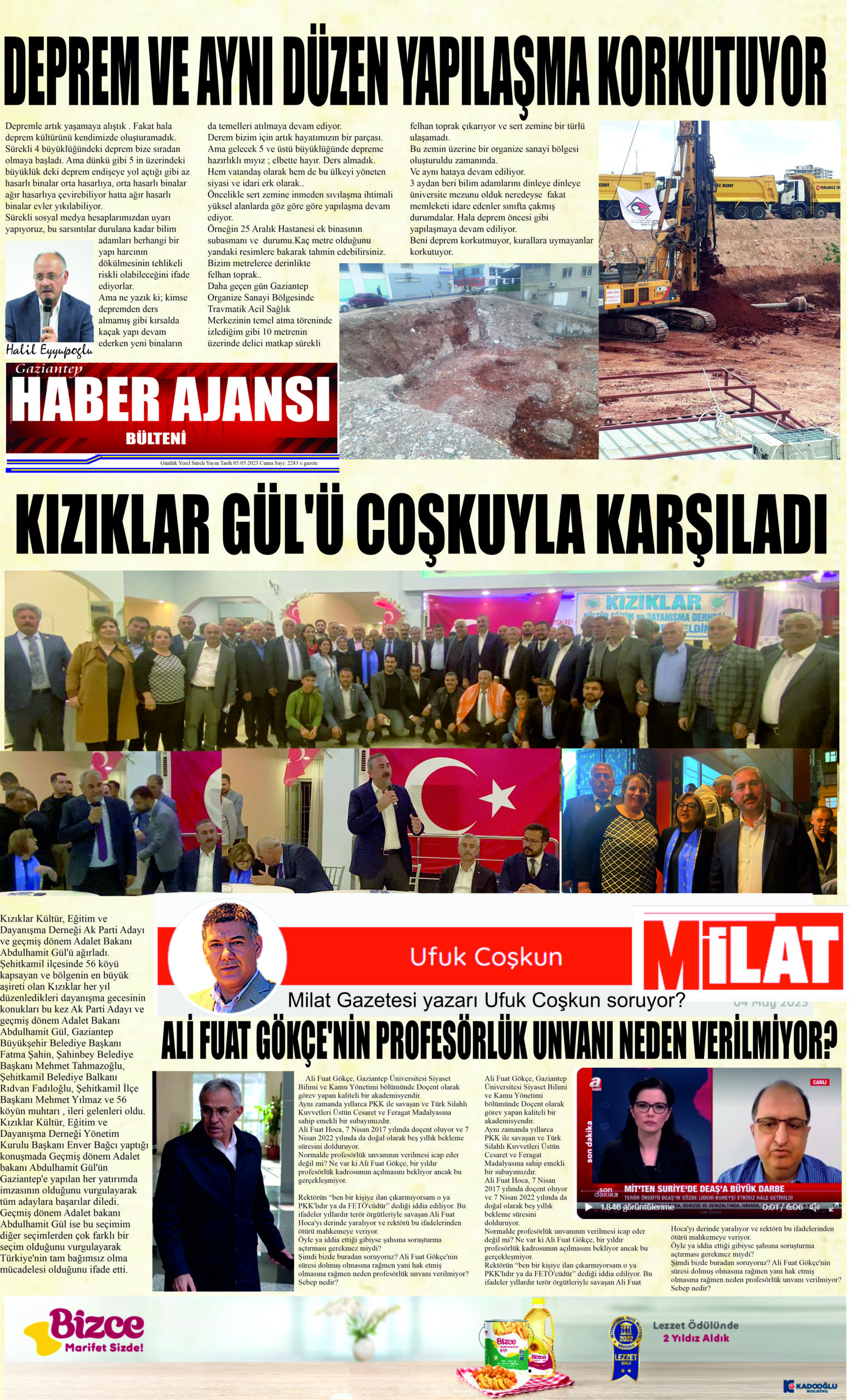Gaziantep Haber Ajansı Bülteni Cuma 05.05.2023 e gazete