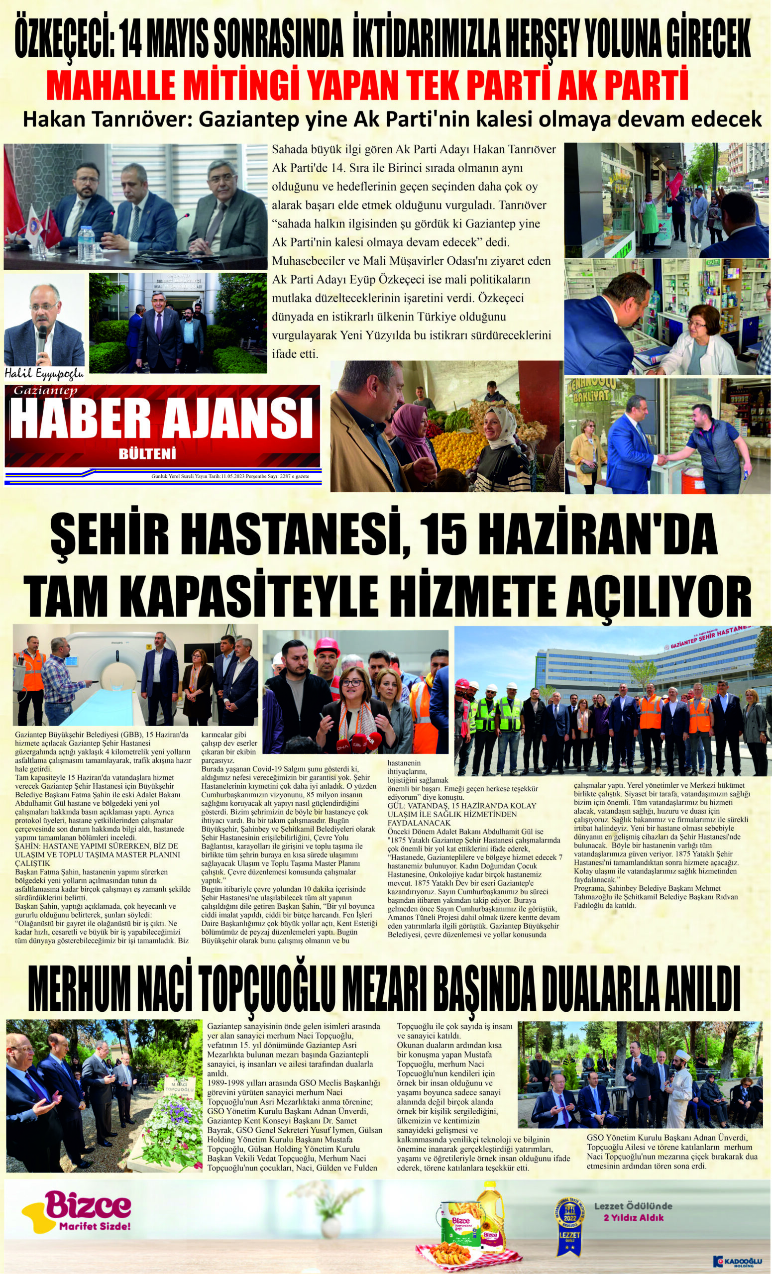Gaziantep Haber Ajansı Bülteni Cuma 12.05.2023 e gazete