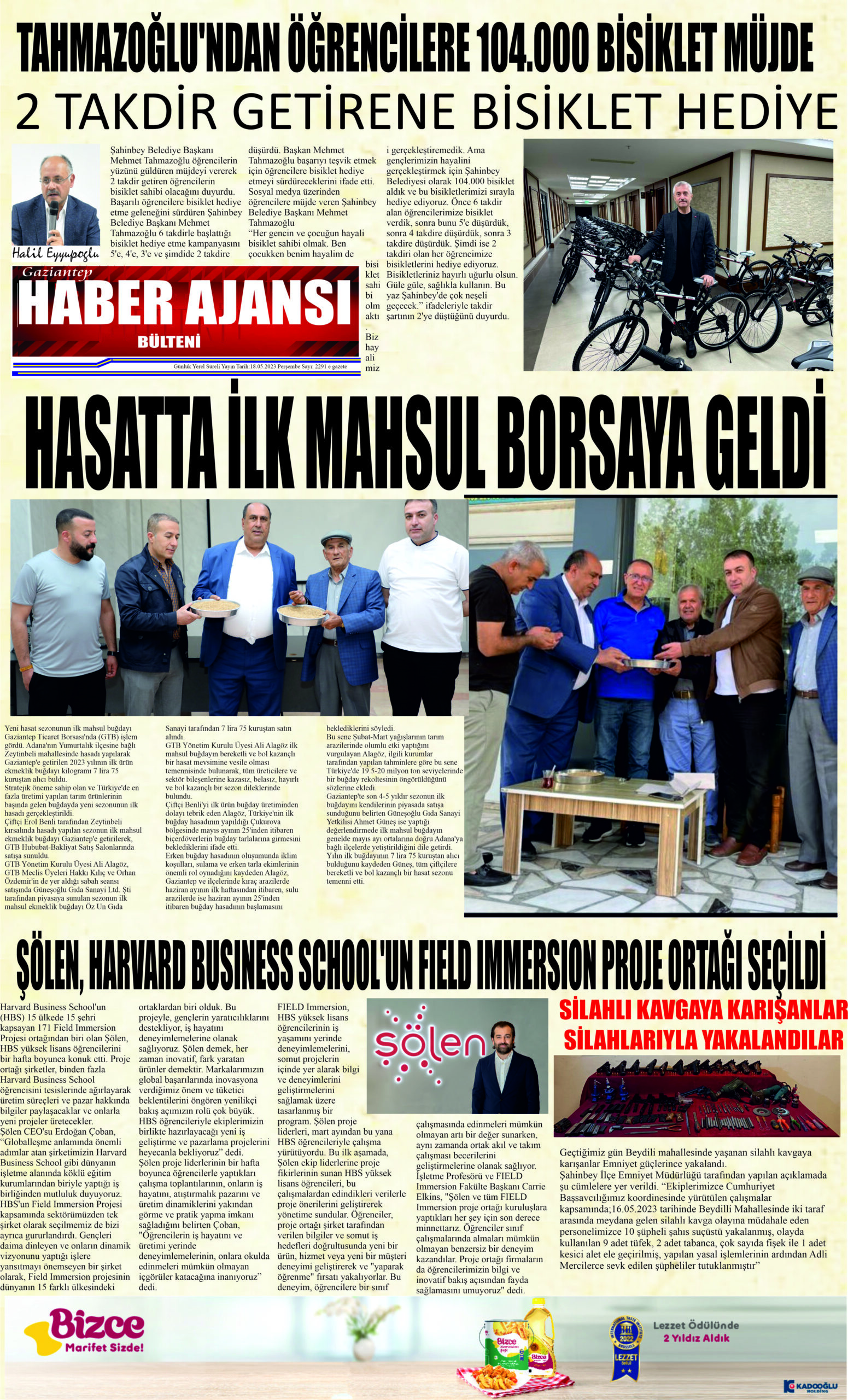 Gaziantep Haber Ajansı Bülteni Perşembe 18.05.2023 e gazete