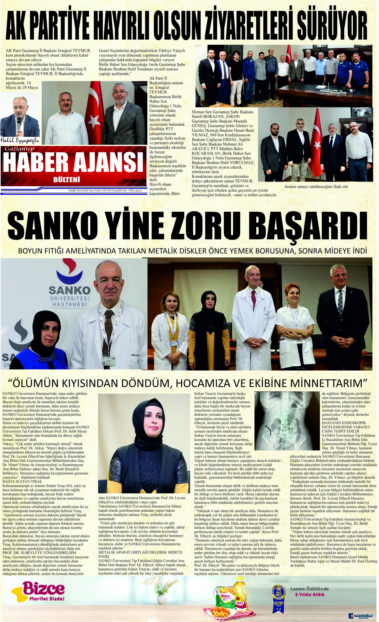 Gaziantep Haber Ajansı Bülteni Çarşamba 14.06.2023 e gazete