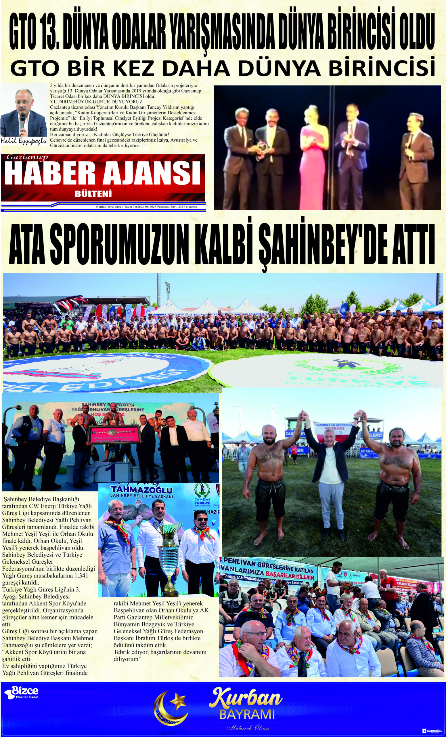 Gaziantep Haber Ajansı Bülteni Pazartesi 26.06.2023 e gazete