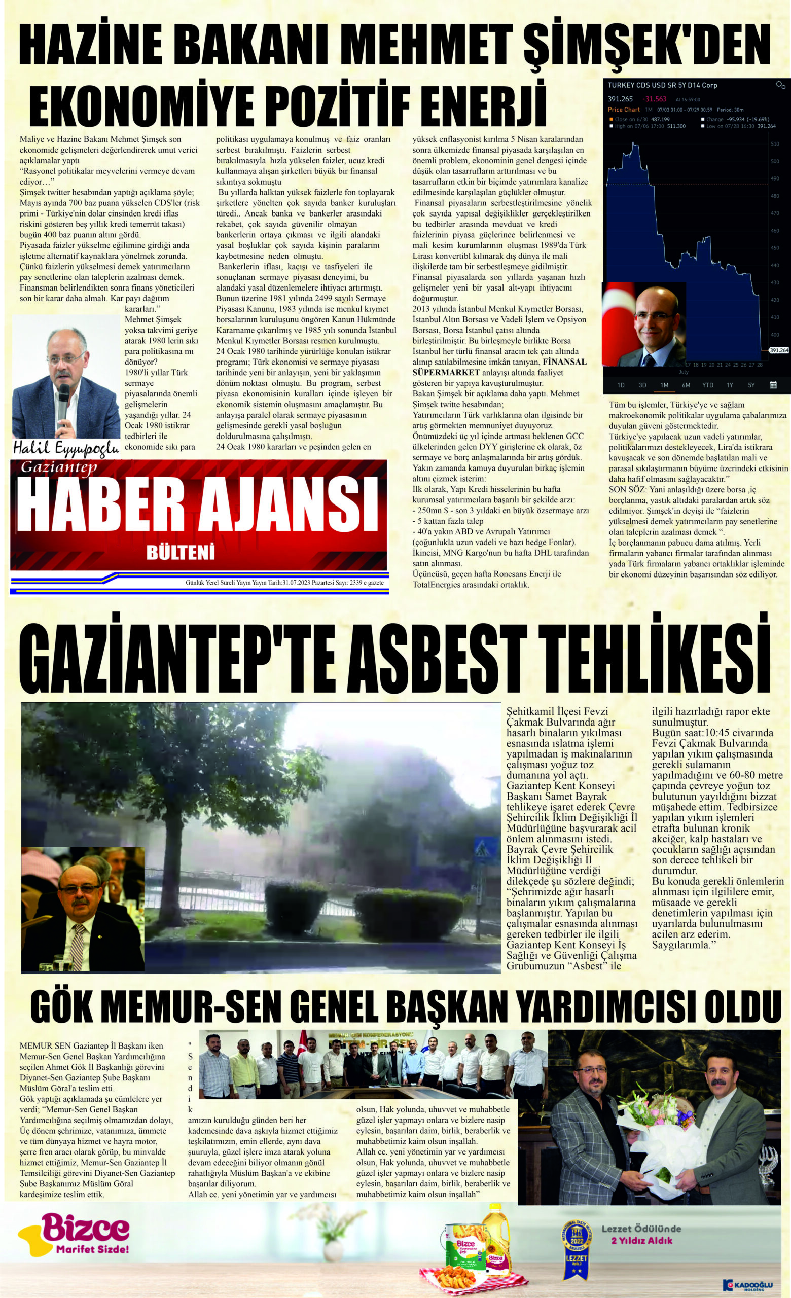 Gaziantep Haber Ajansı Bülteni Pazartesi 31.07.2023 e gazete