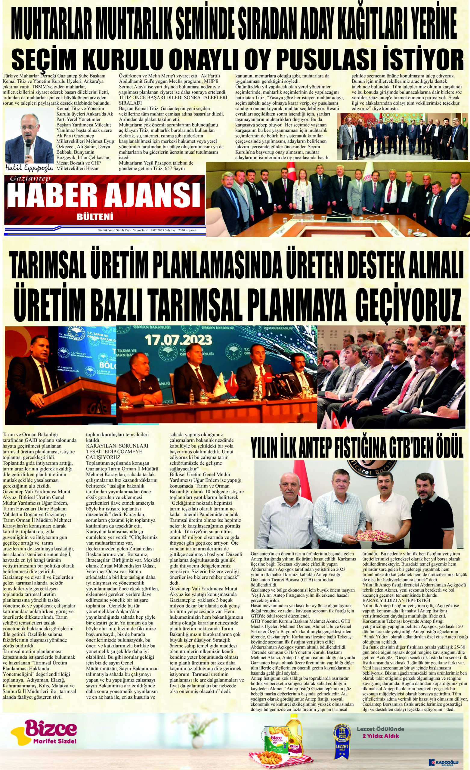 Gaziantep Haber Ajansı Bülteni Salı 18.07.2023 e gazete