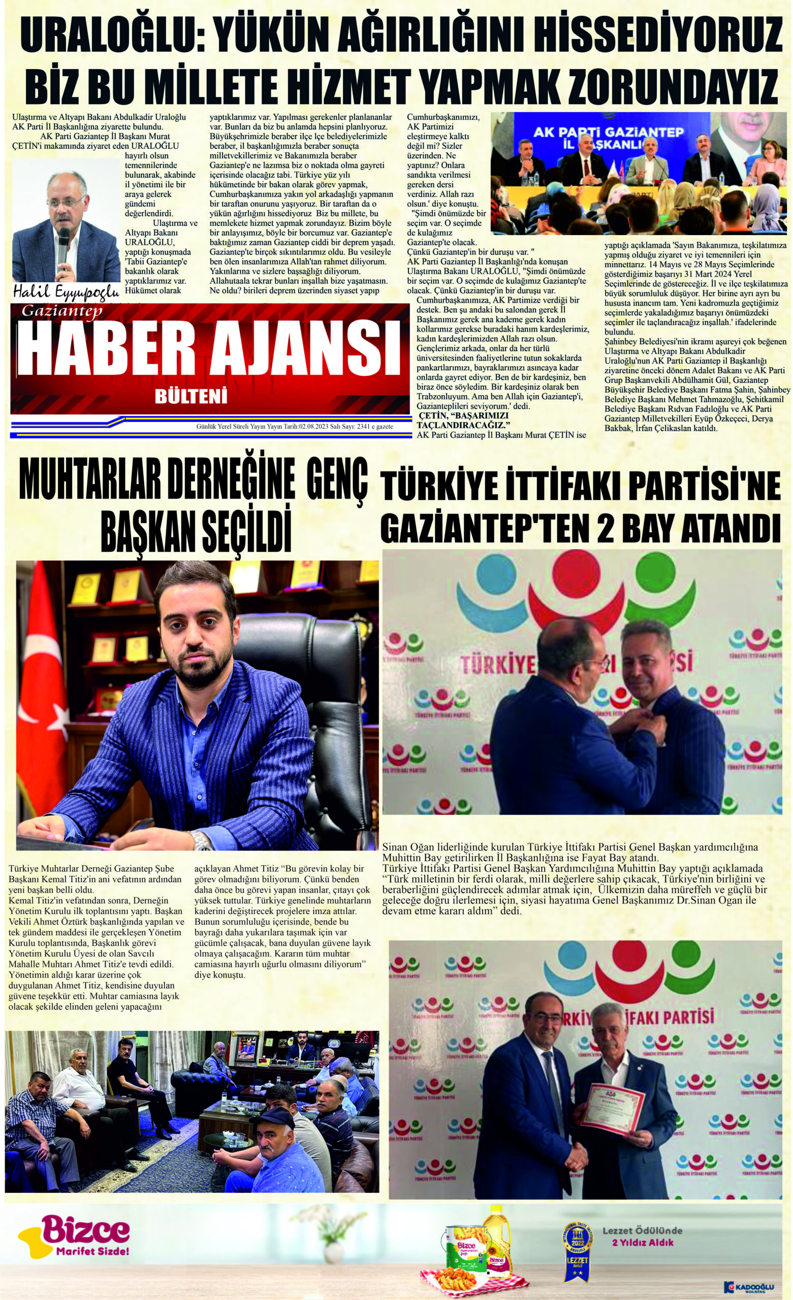 Gaziantep Haber Ajansı Bülteni Çarşamba 02.08.2023 e gazete