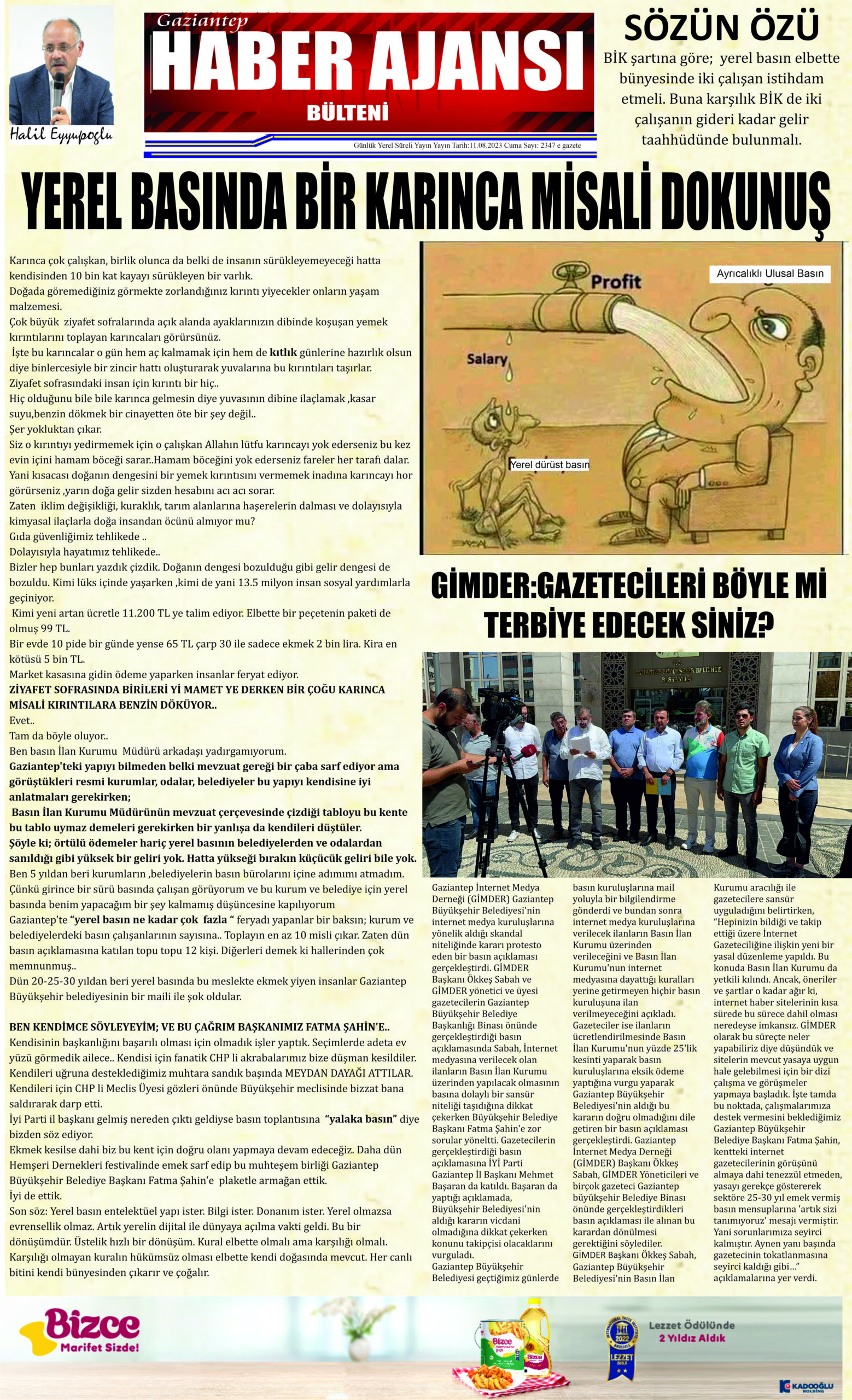Gaziantep Haber Ajansı Bülteni Cuma 11.08.2023 e gazete