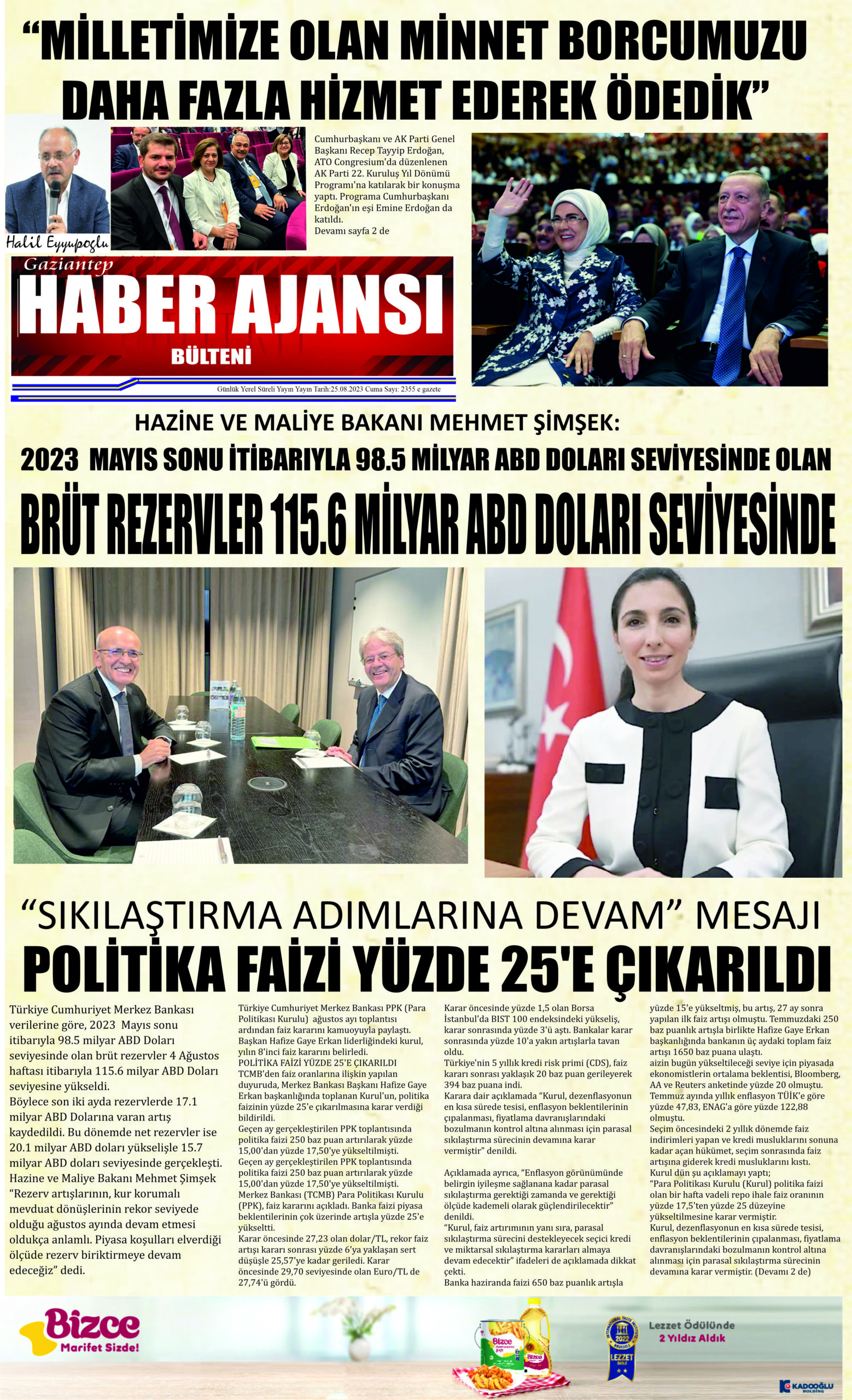 Gaziantep Haber Ajansı Bülteni Cuma 25.08.2023 e gazete
