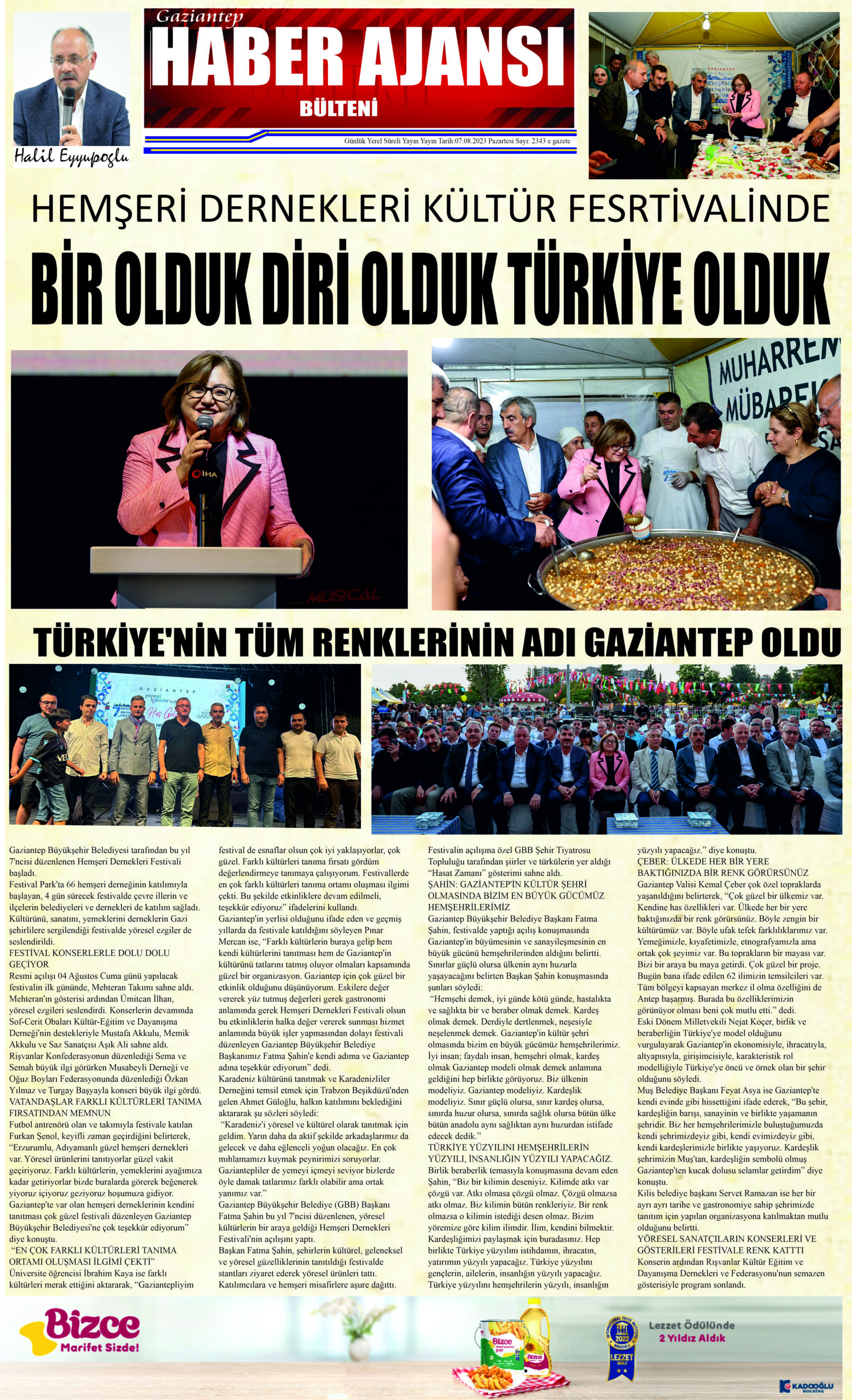 Gaziantep Haber Ajansı Bülteni Pazartesi 07.08.2023 e gazete