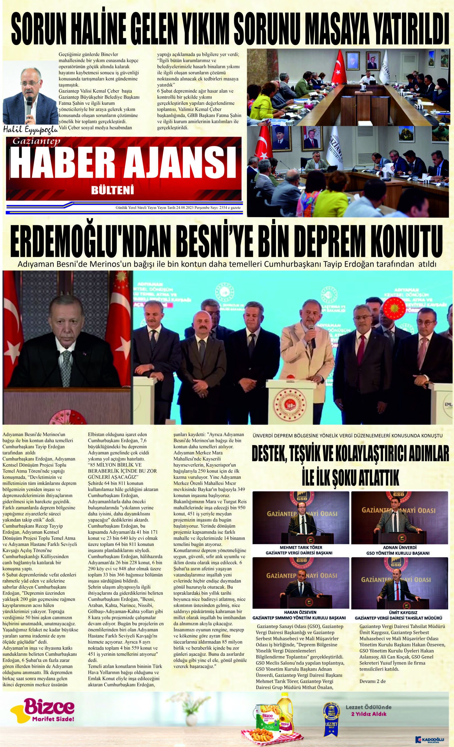 Gaziantep Haber Ajansı Bülteni Perşembe 24.08.2023 e gazete