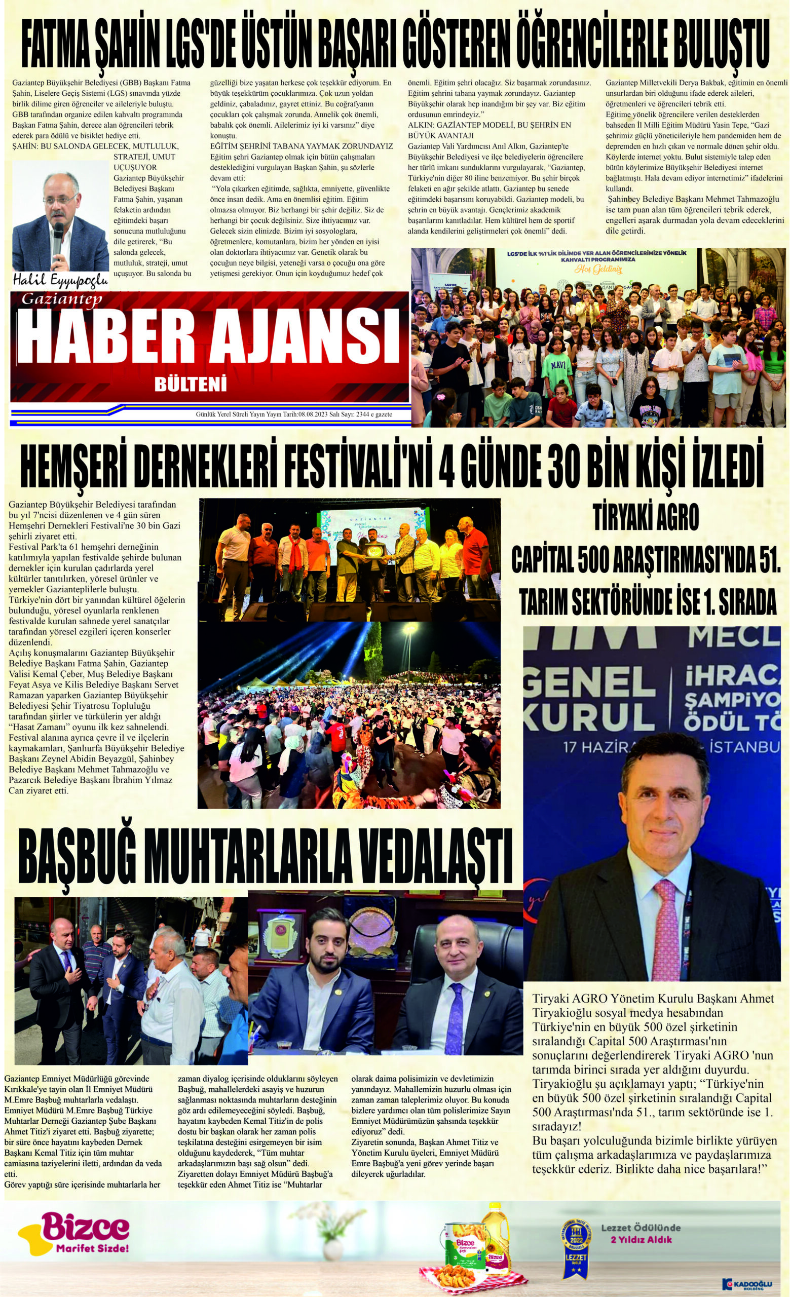 Gaziantep Haber Ajansı Bülteni Salı 08.08.2023 e gazete