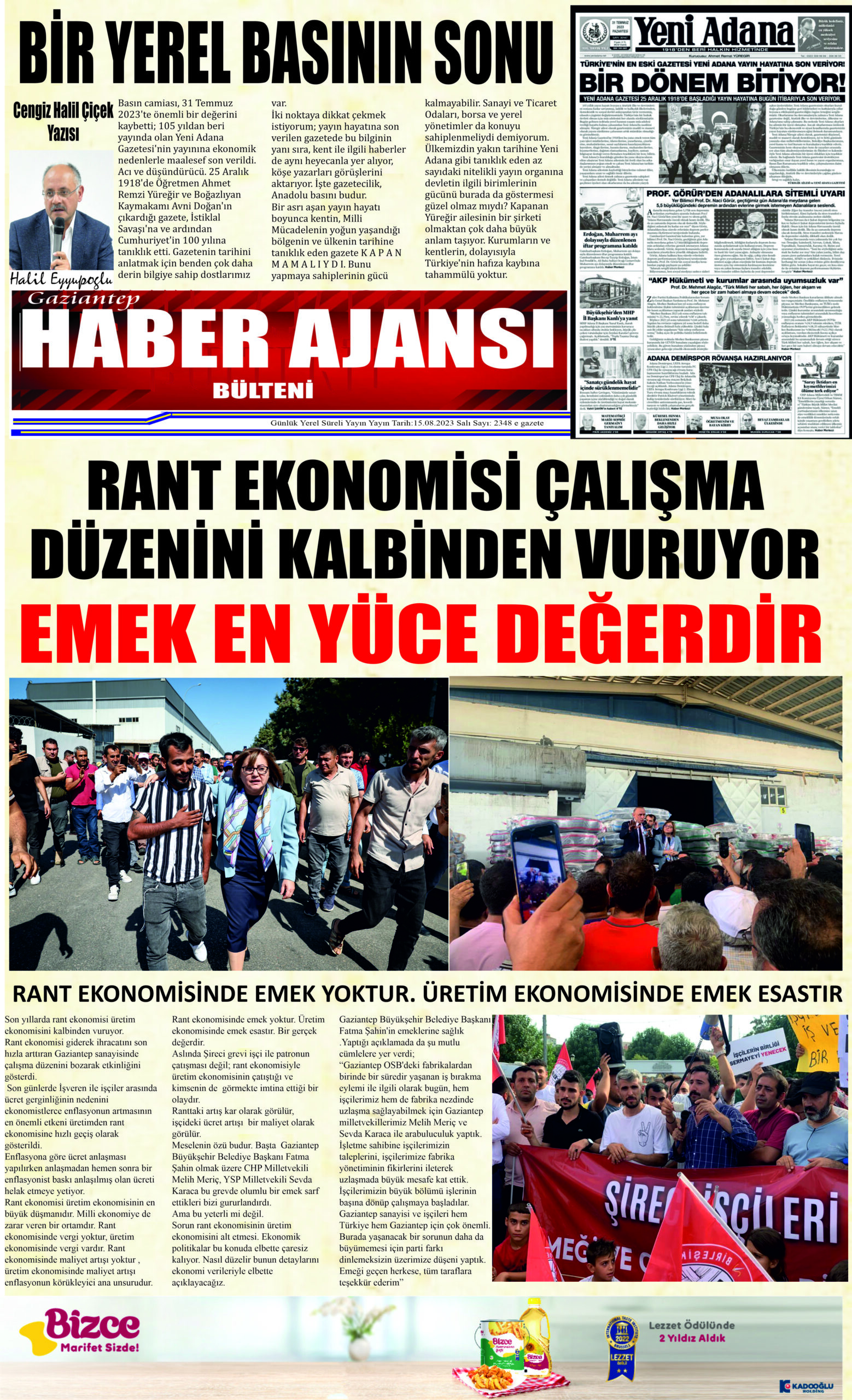 Gaziantep Haber Ajansı Bülteni Salı 15.08.2023 e gazete