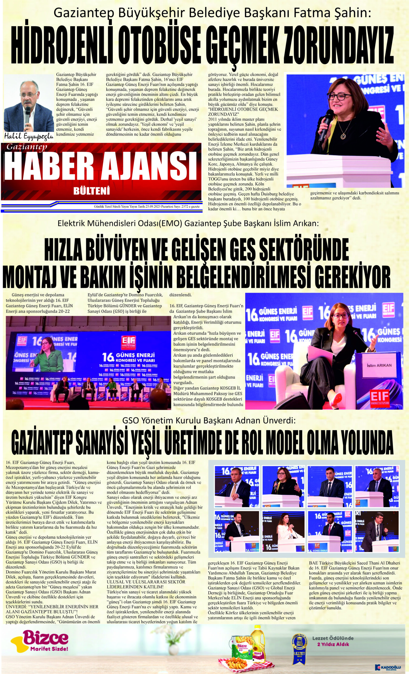 Gaziantep Haber Ajansı Bülteni Pazartesi 25.09.2023 e gazete