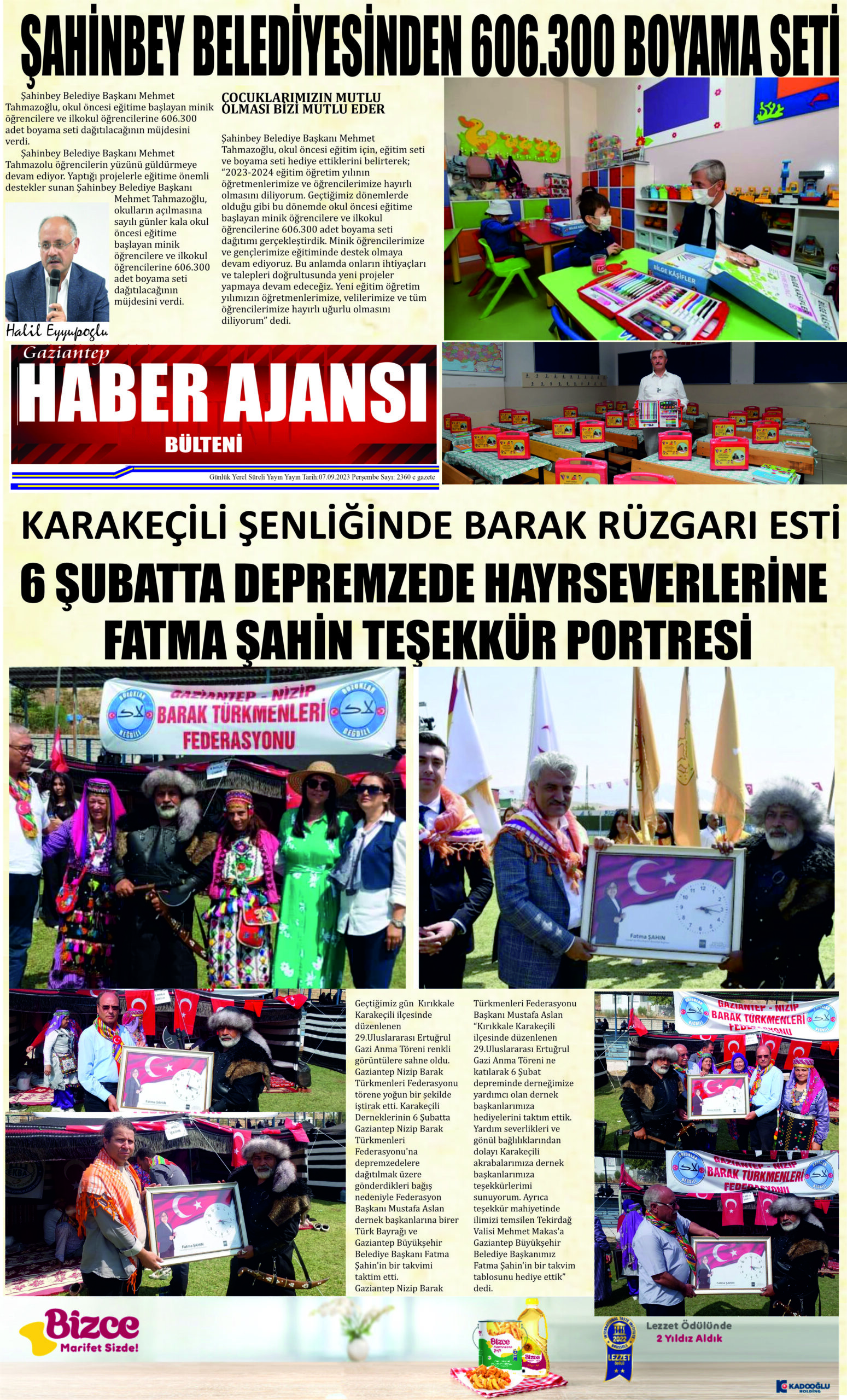 Gaziantep Haber Ajansı Bülteni Perşembe 07.09.2023 e gazete