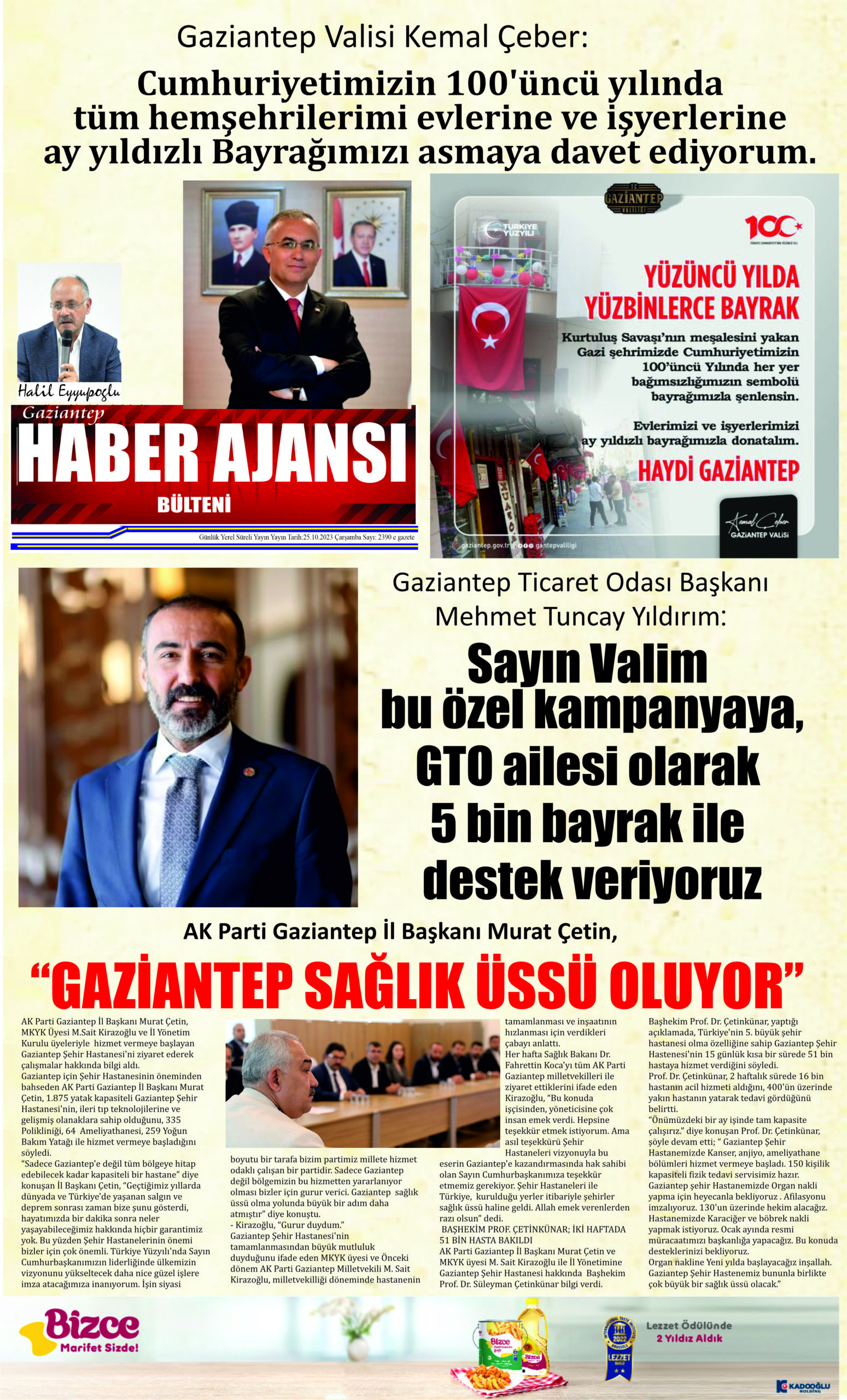 Gaziantep Haber Ajansı Bülteni Çarşamba 25.10.2023 e gazete