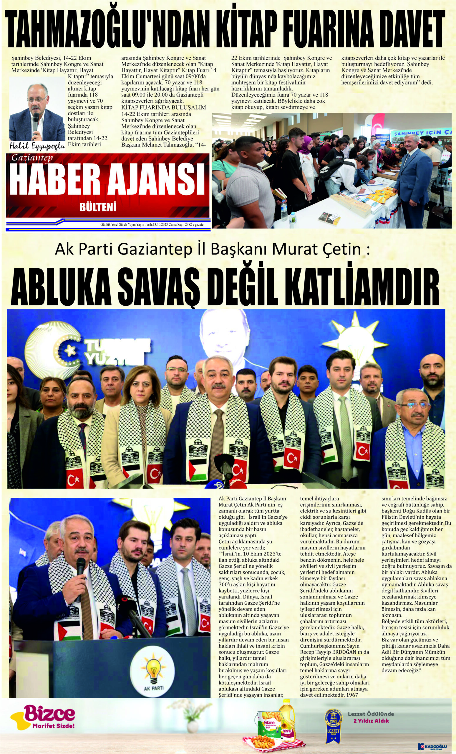 Gaziantep Haber Ajansı Bülteni Cuma 13.10.2023 e gazete