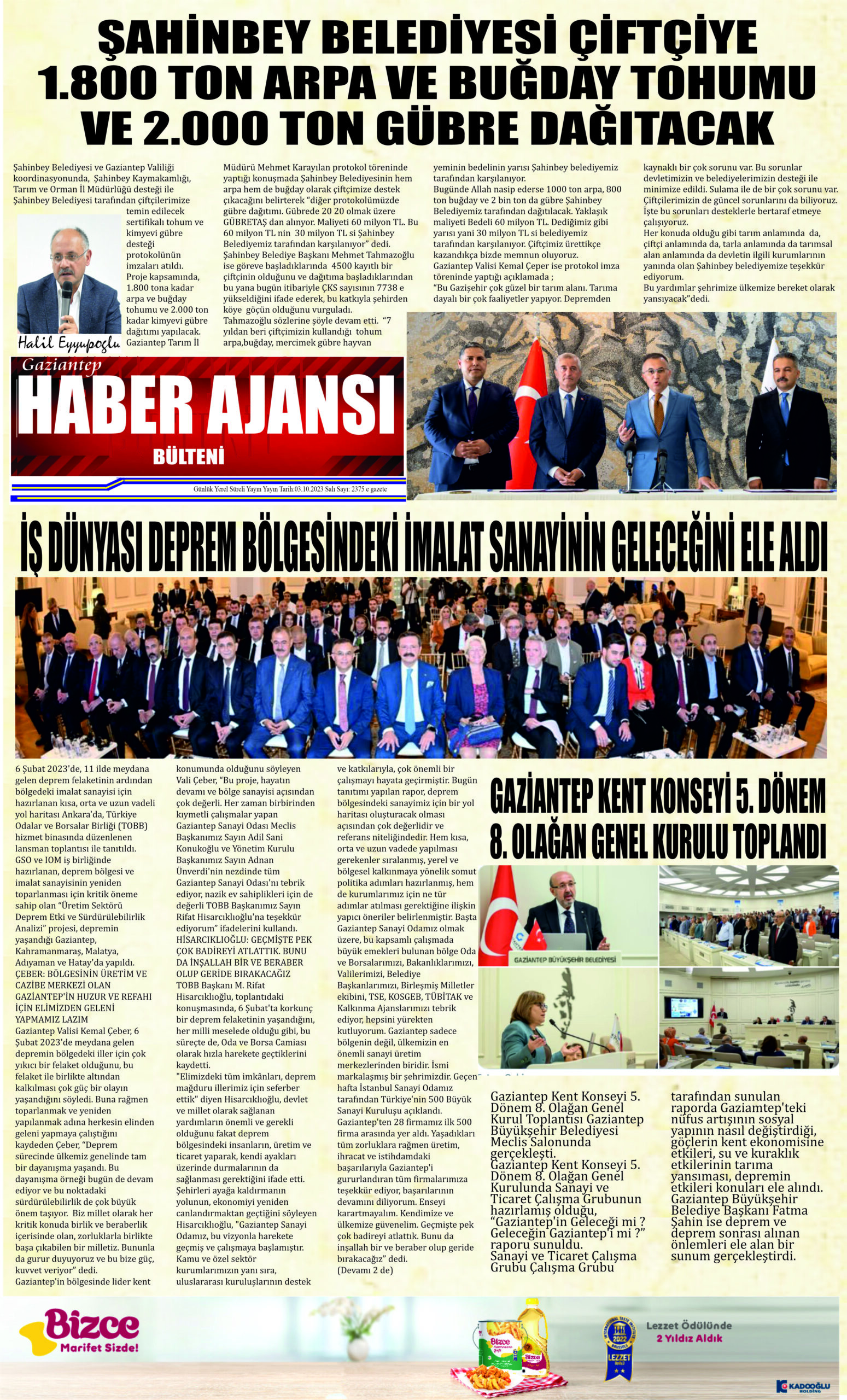 Gaziantep Haber Ajansı Bülteni Salı 03.10.2023 e gazete