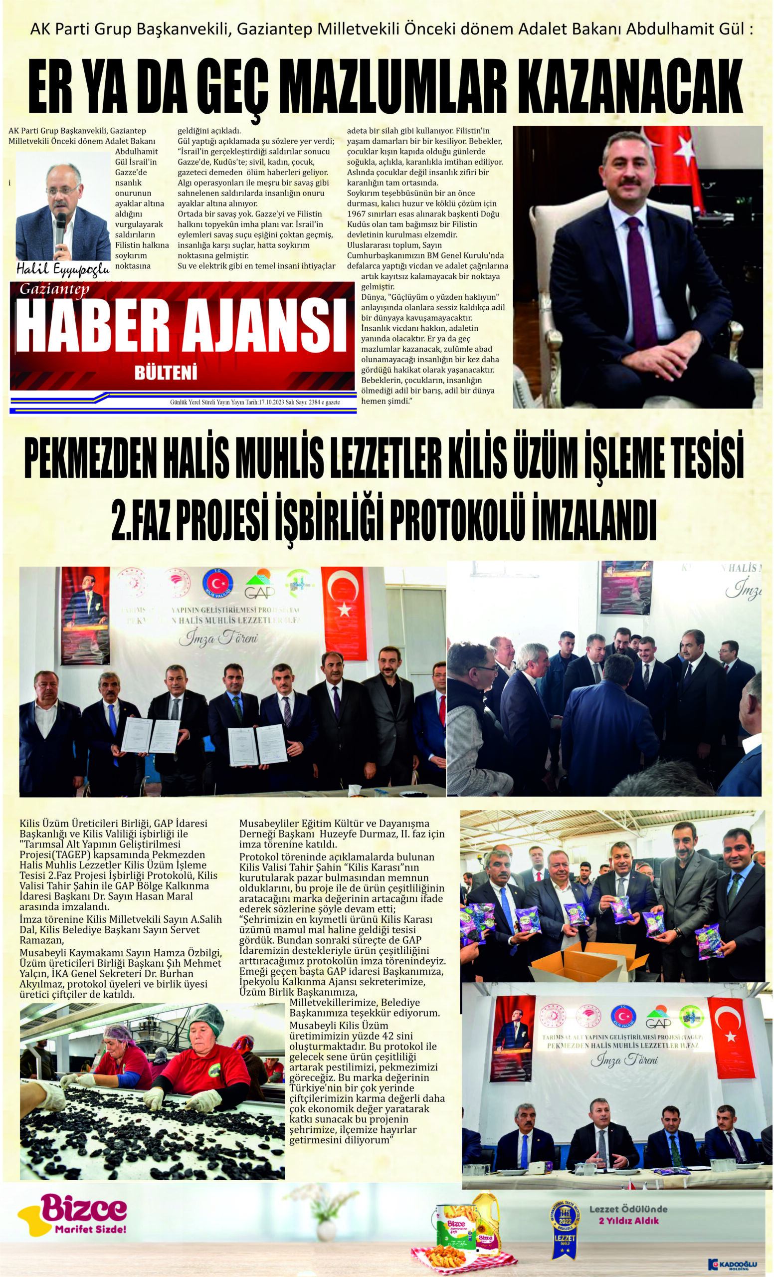 Gaziantep Haber Ajansı Bülteni Salı 17.10.2023 e gazete