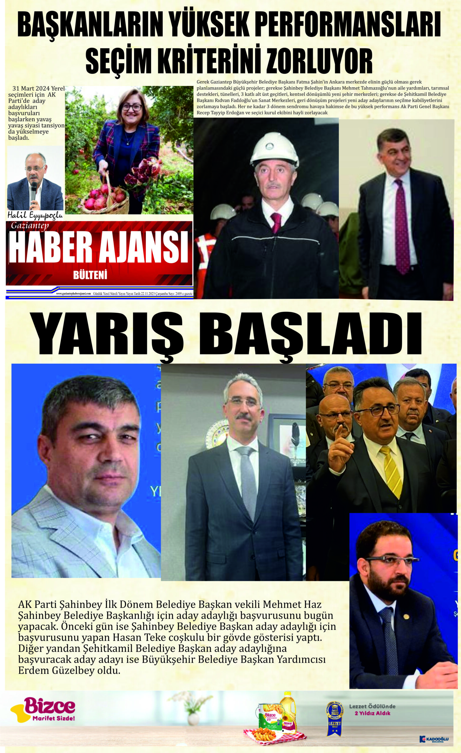 Gaziantep Haber Ajansı Bülteni Çarşamba 22.11.2023 e gazete