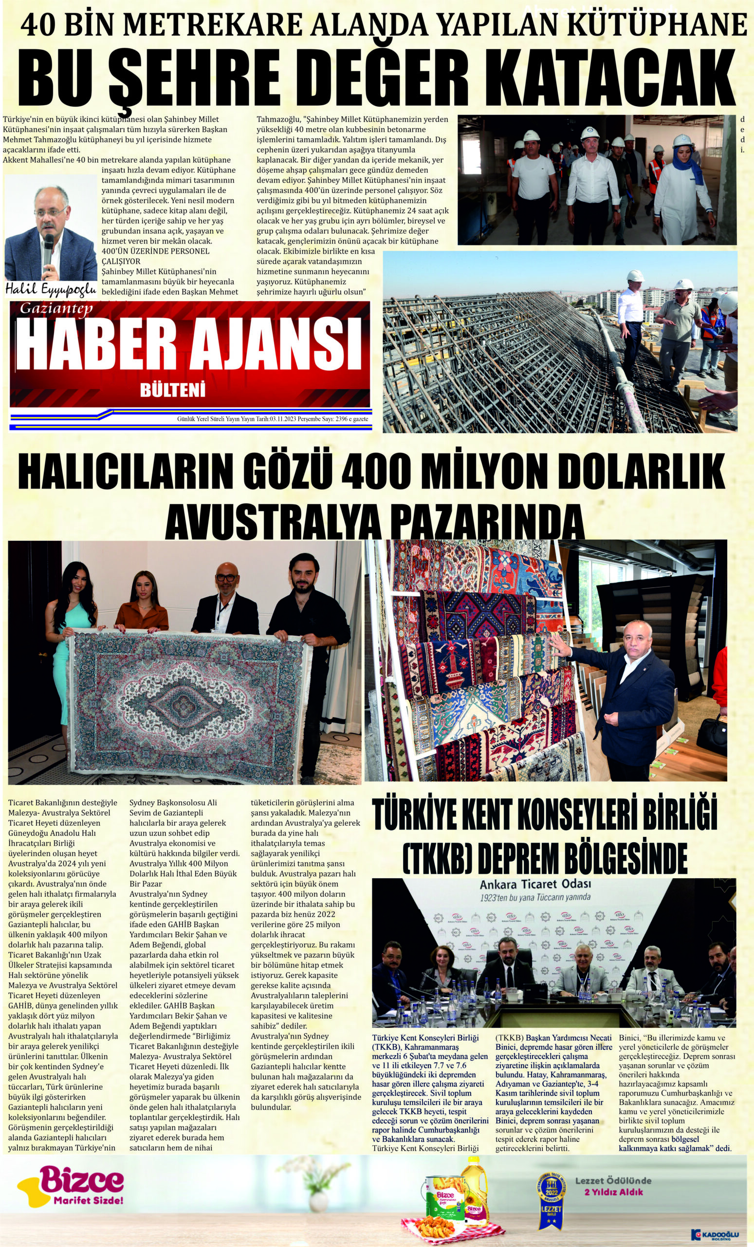 Gaziantep Haber Ajansı Bülteni Cuma 03.11.2023 e gazete