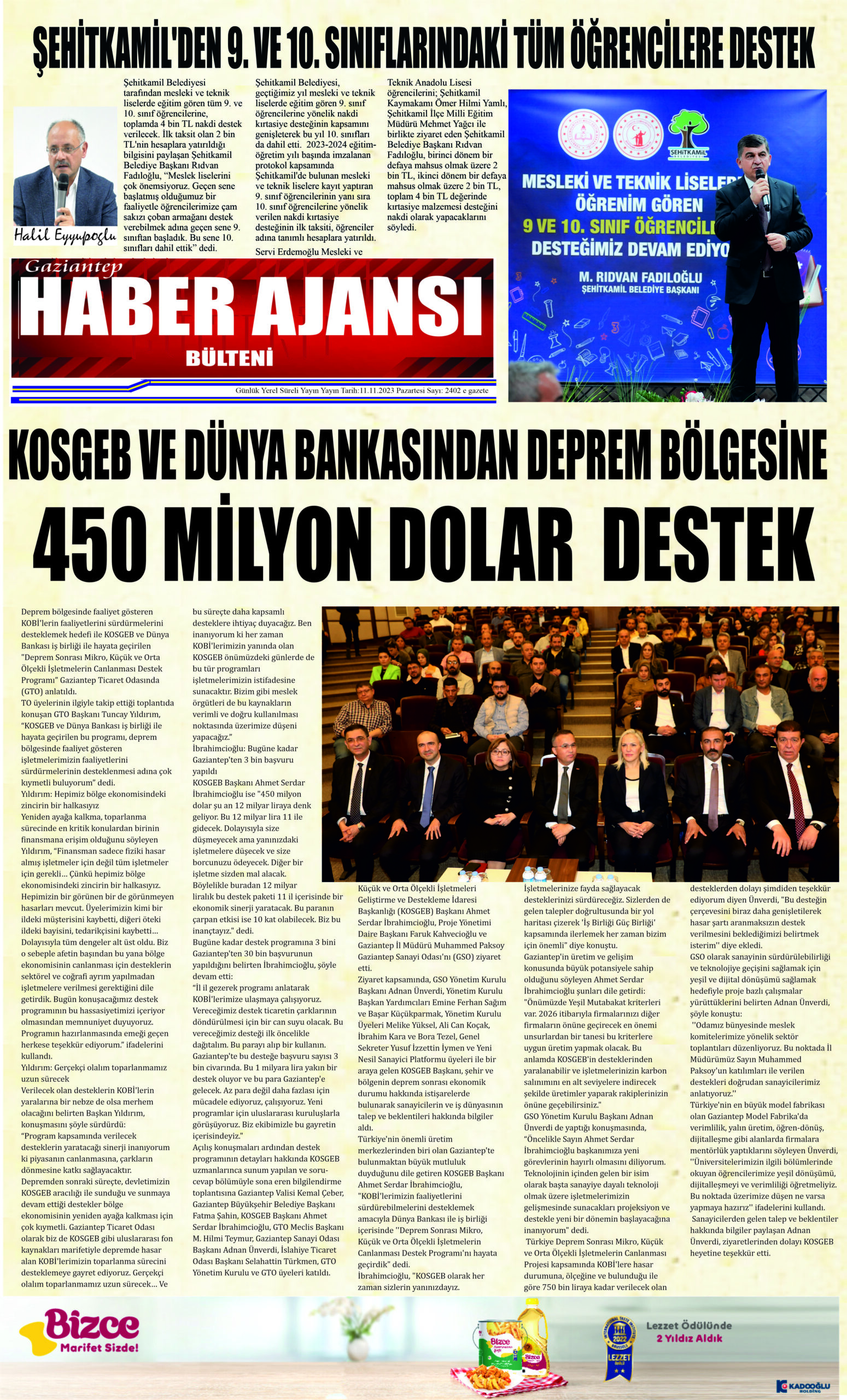 Gaziantep Haber Ajansı Bülteni Pazartesi 13.11.2023 e gazete