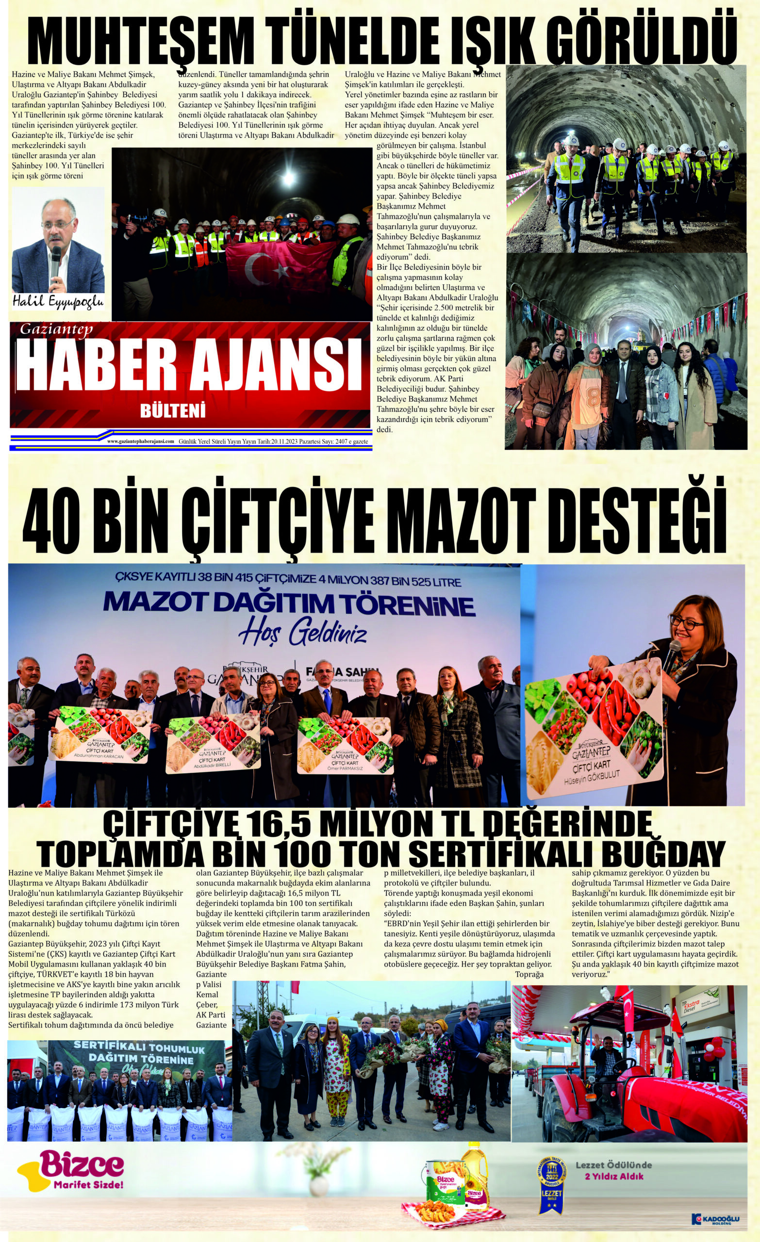 Gaziantep Haber Ajansı Bülteni Pazartesi 20.11.2023 e gazete