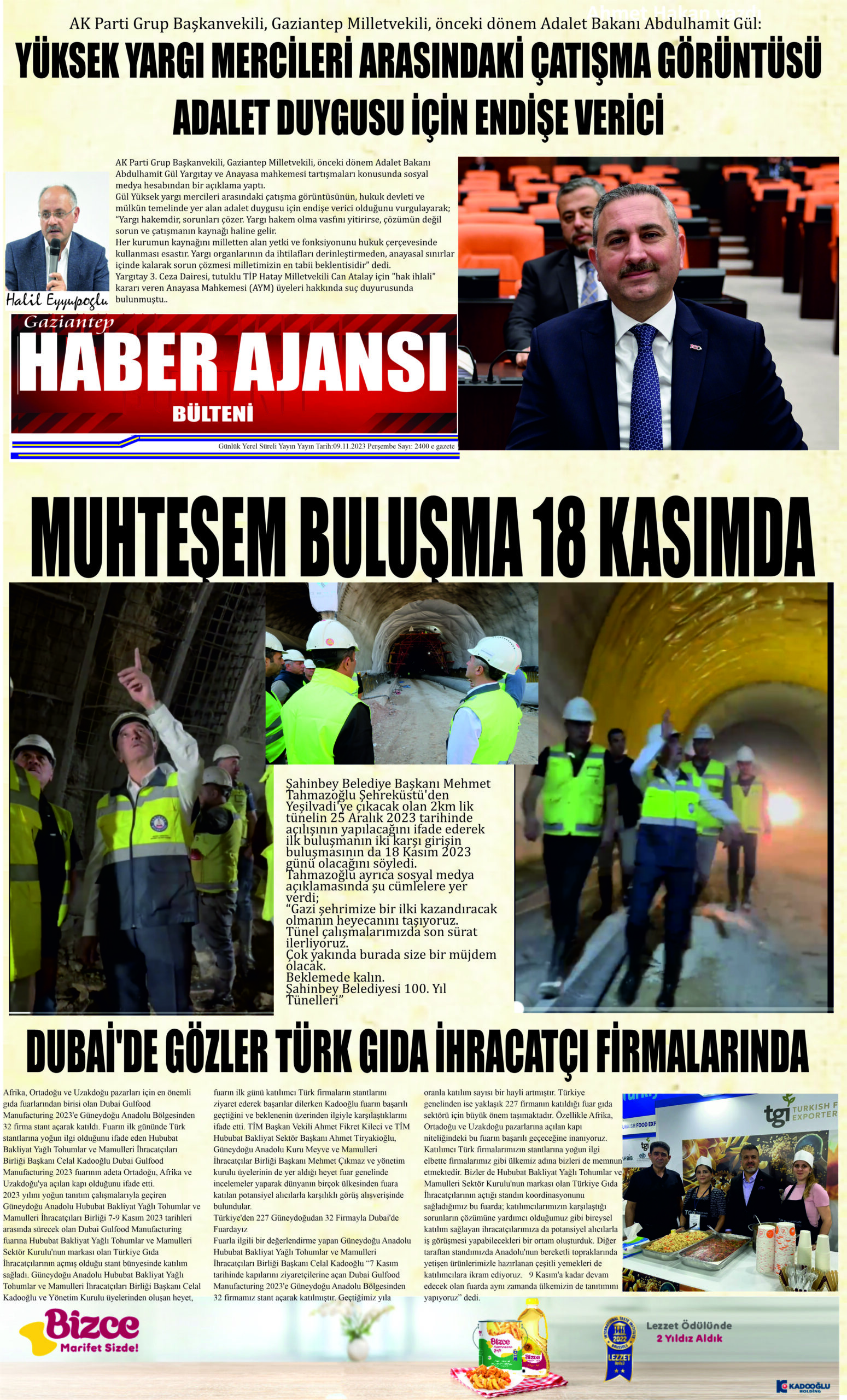Gaziantep Haber Ajansı Bülteni Perşembe 09.11.2023 e gazete