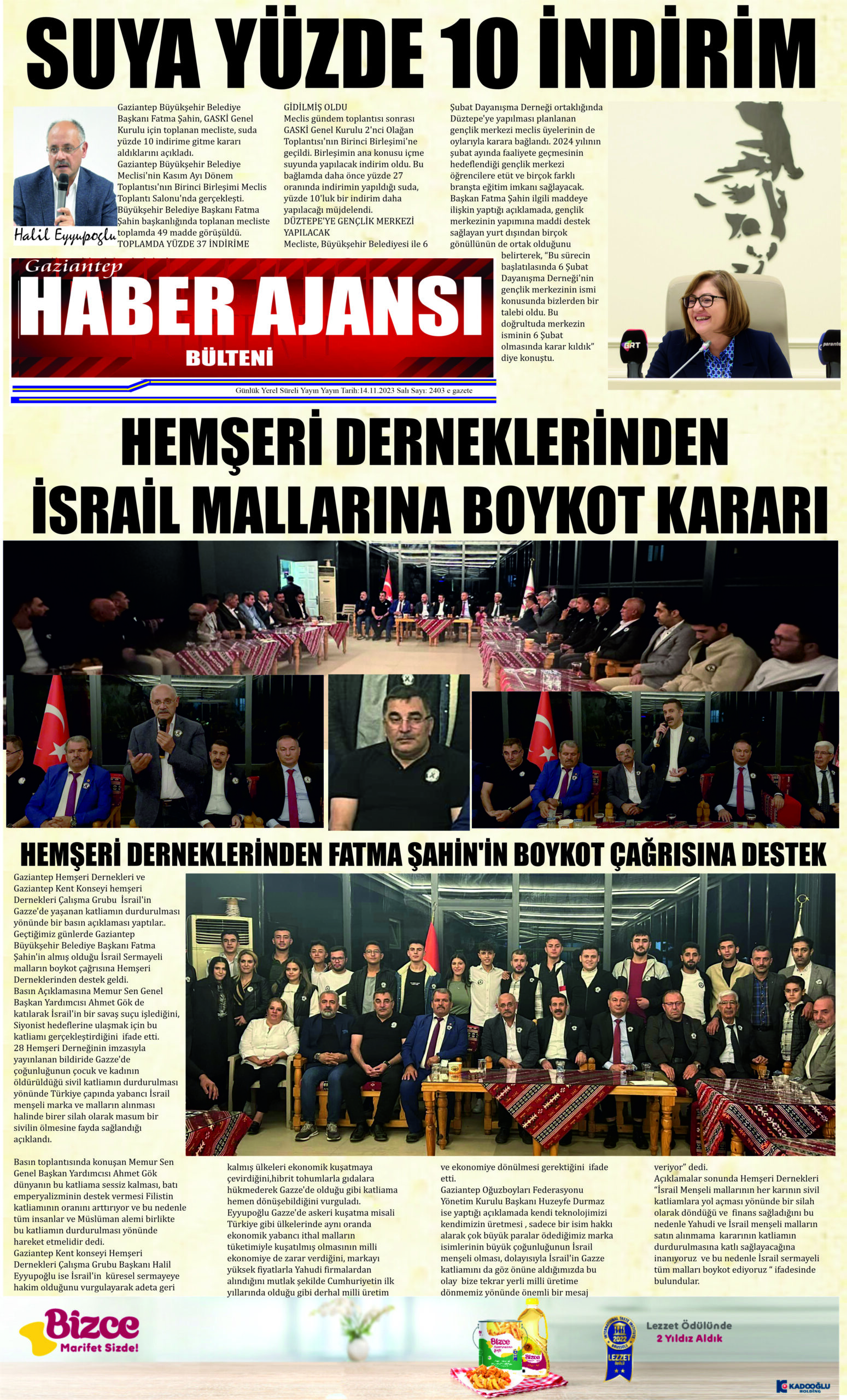 Gaziantep Haber Ajansı Bülteni Salı 14.11.2023 e gazete