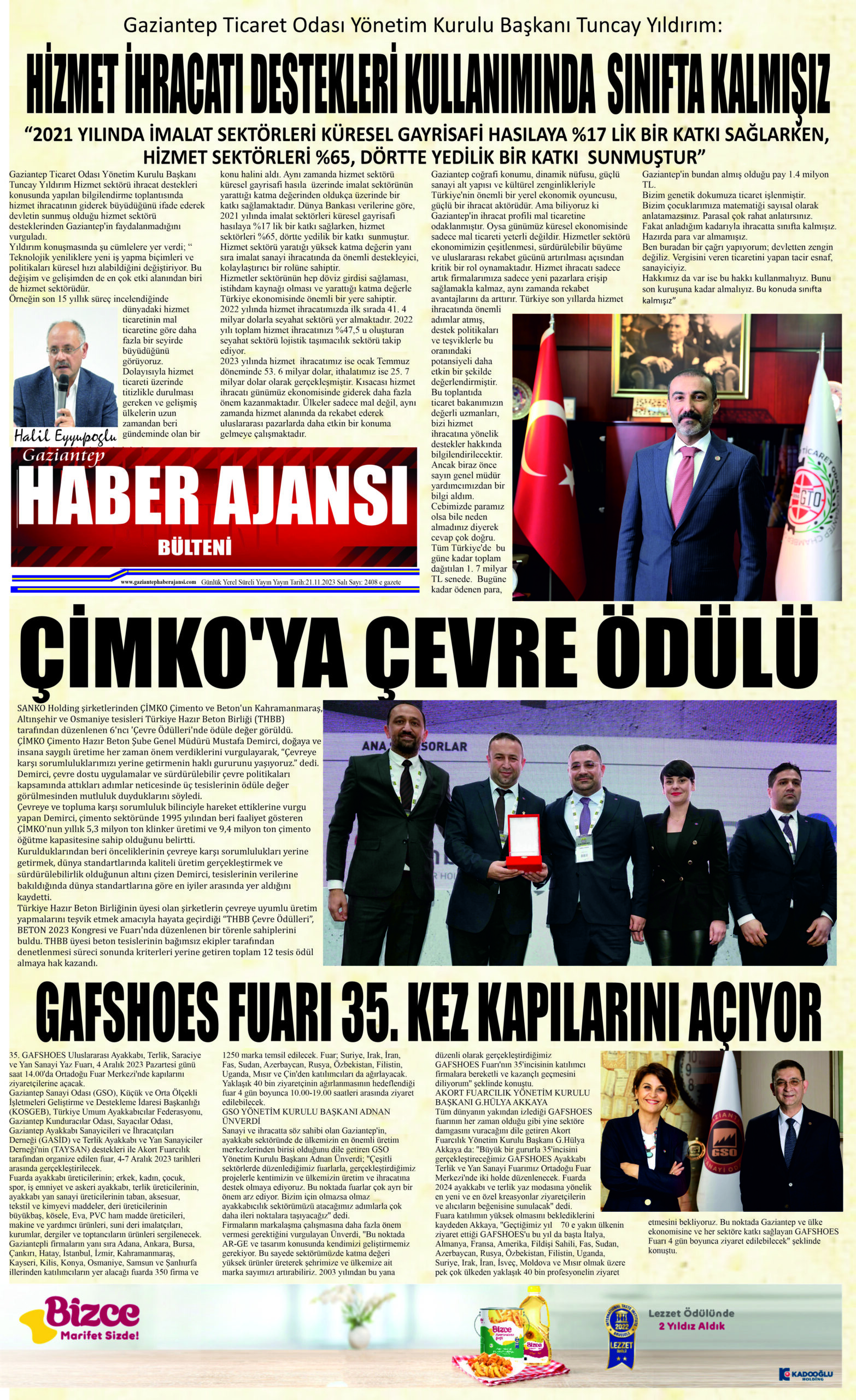 Gaziantep Haber Ajansı Bülteni Salı 21.11.2023 e gazete
