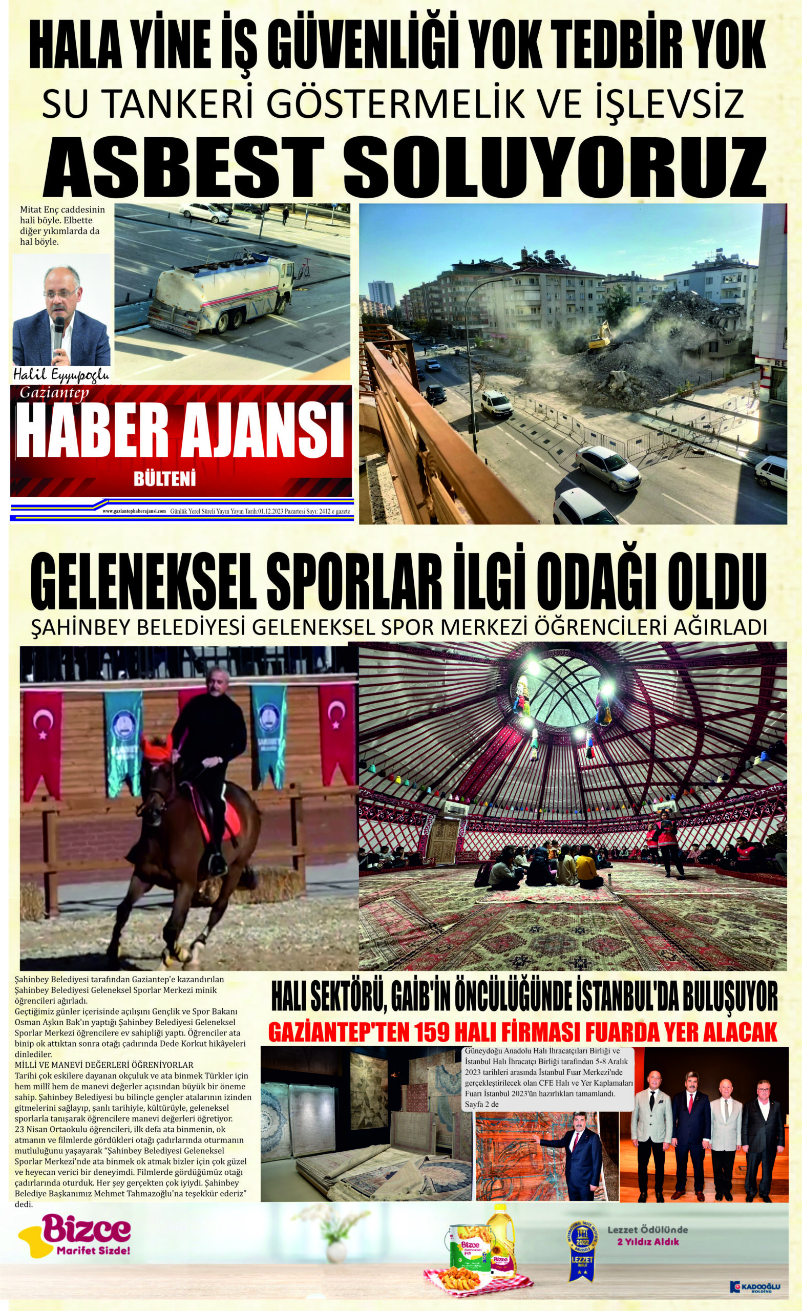 Gaziantep Haber Ajansı Bülteni Cuma 01.12.2023 e gazete