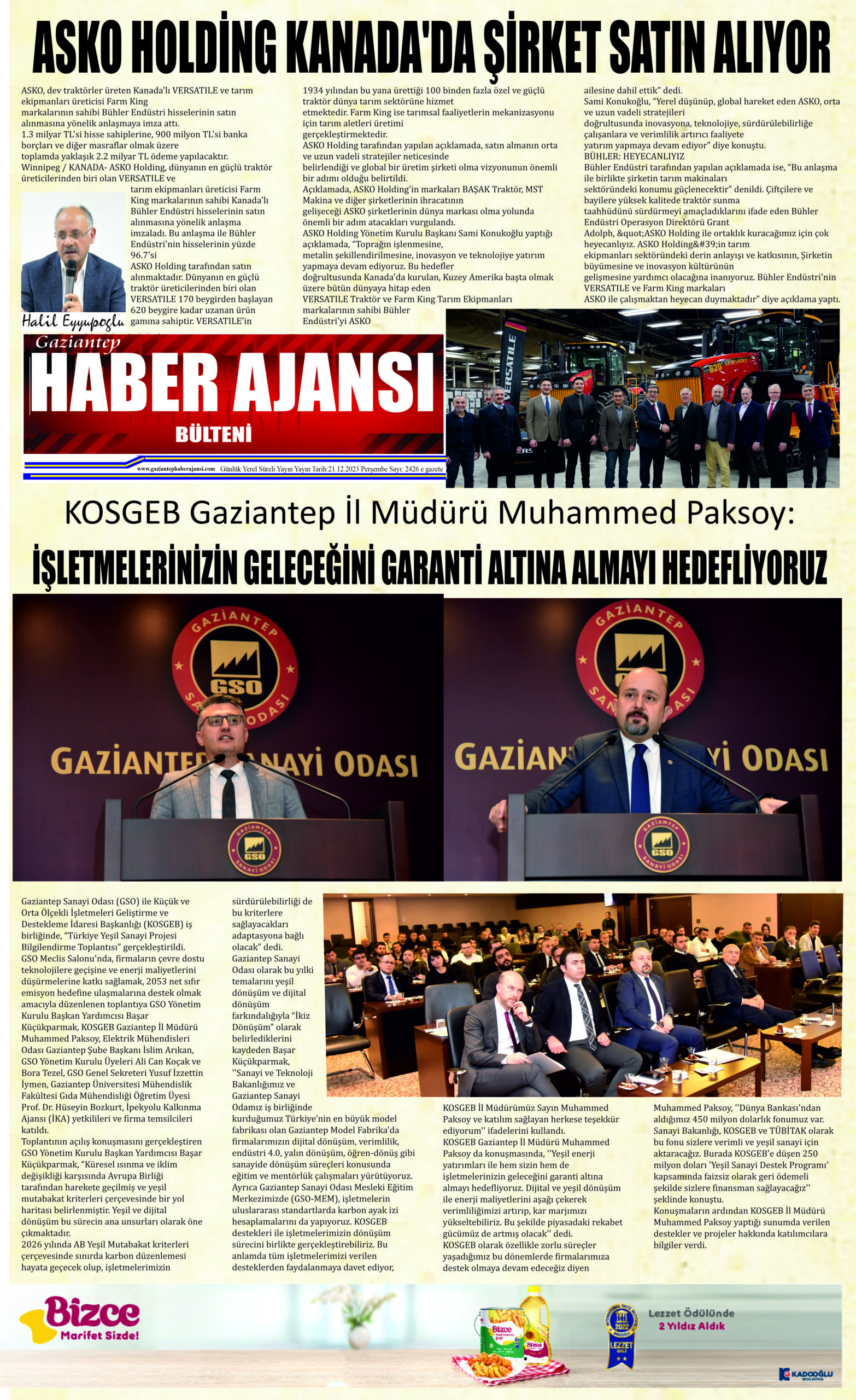 Gaziantep Haber Ajansı Bülteni Cuma 22.12.2023 e gazete