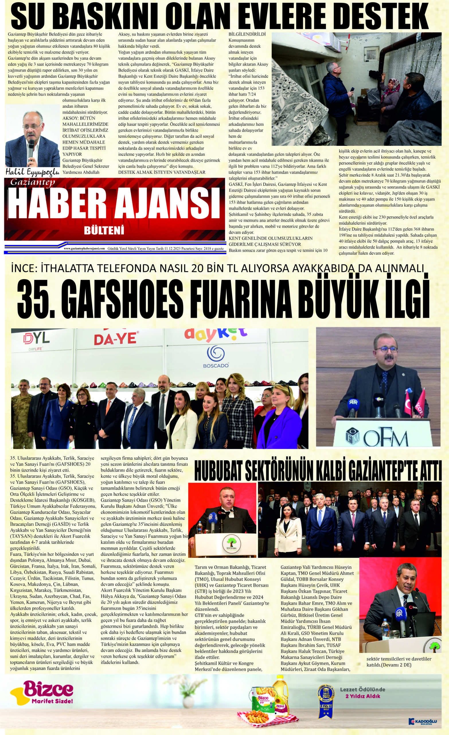 Gaziantep Haber Ajansı Bülteni Pazartesi 11.12.2023 e gazete
