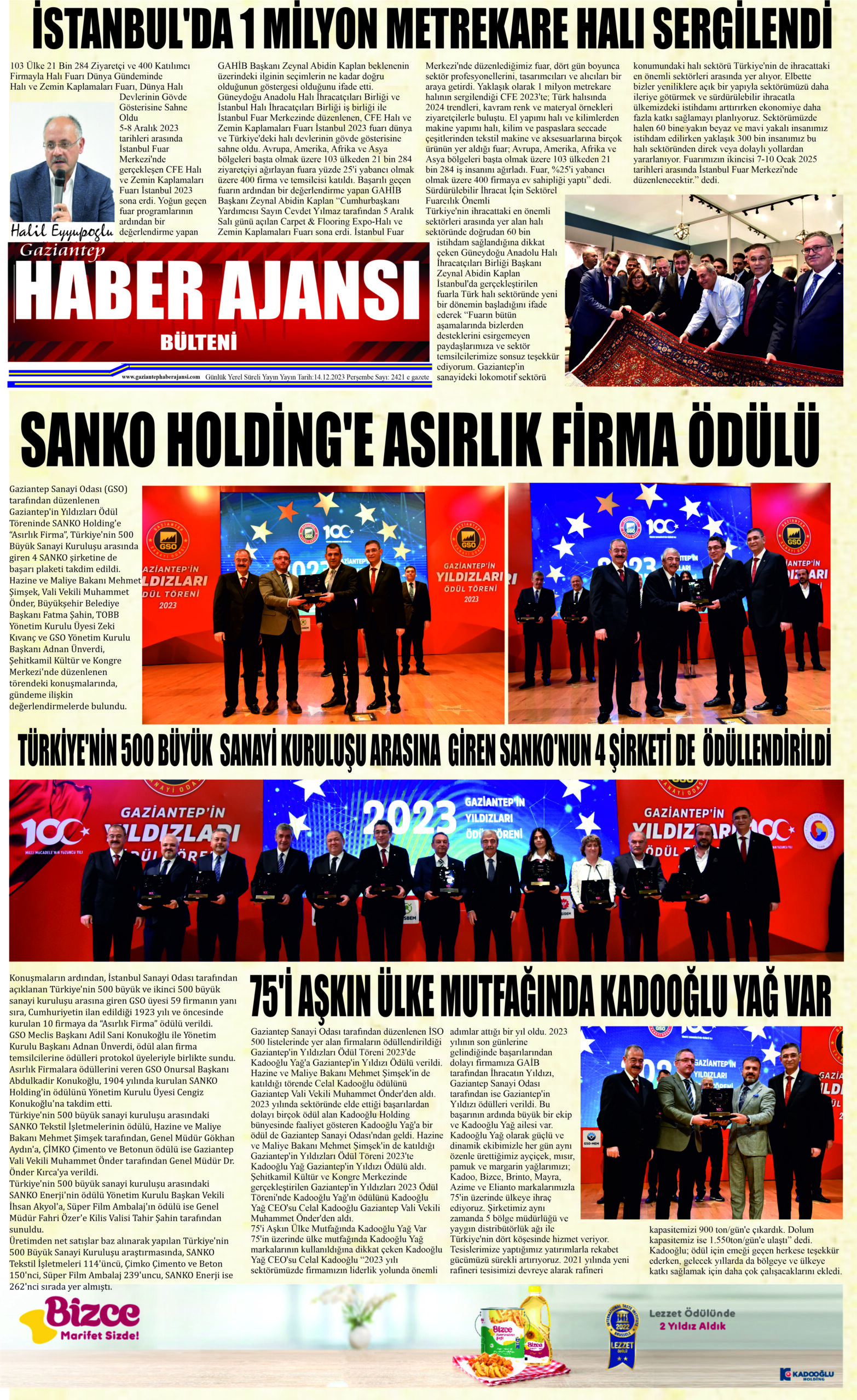 Gaziantep Haber Ajansı Bülteni Perşembe 14.12.2023 e gazete